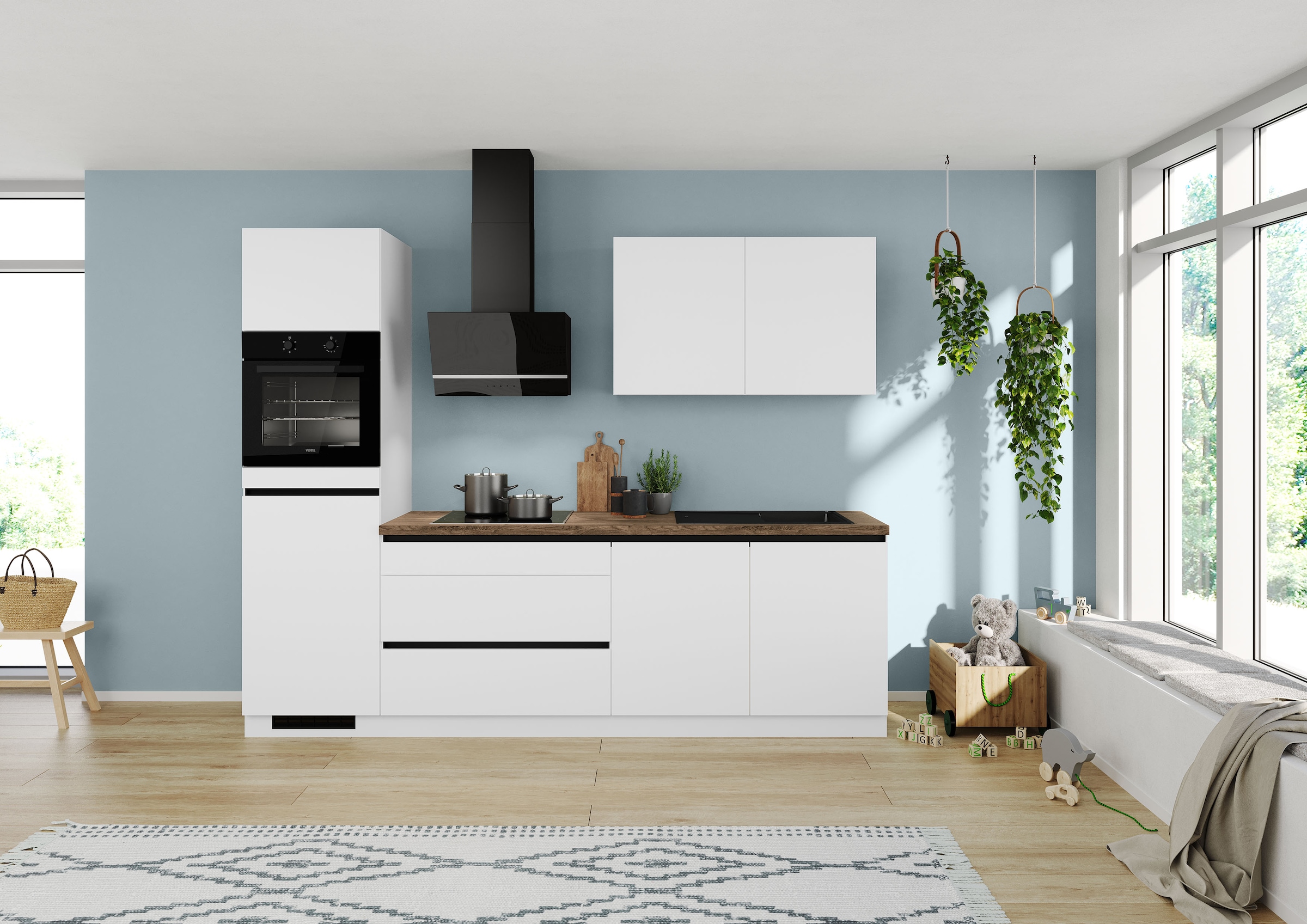IMPULS KÜCHEN Küchenzeile »"Dublin", Ausrichtung wählbar, Schubkästen mit Soft-Close,«, vormontiert, wahlweise mit E-Geräten, mit Vollauszug, Breite 280 cm