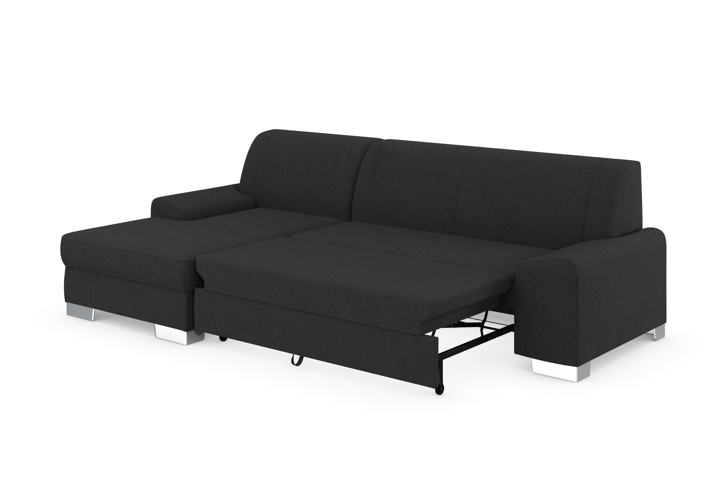 DOMO collection Ecksofa »Anzio L-Form, whlw. Bettfunktion, Federkern, hochwertig, Breite 271 cm«, Mit Bettfunktion, Recamiere links, Feinstruktur, anthratzit
