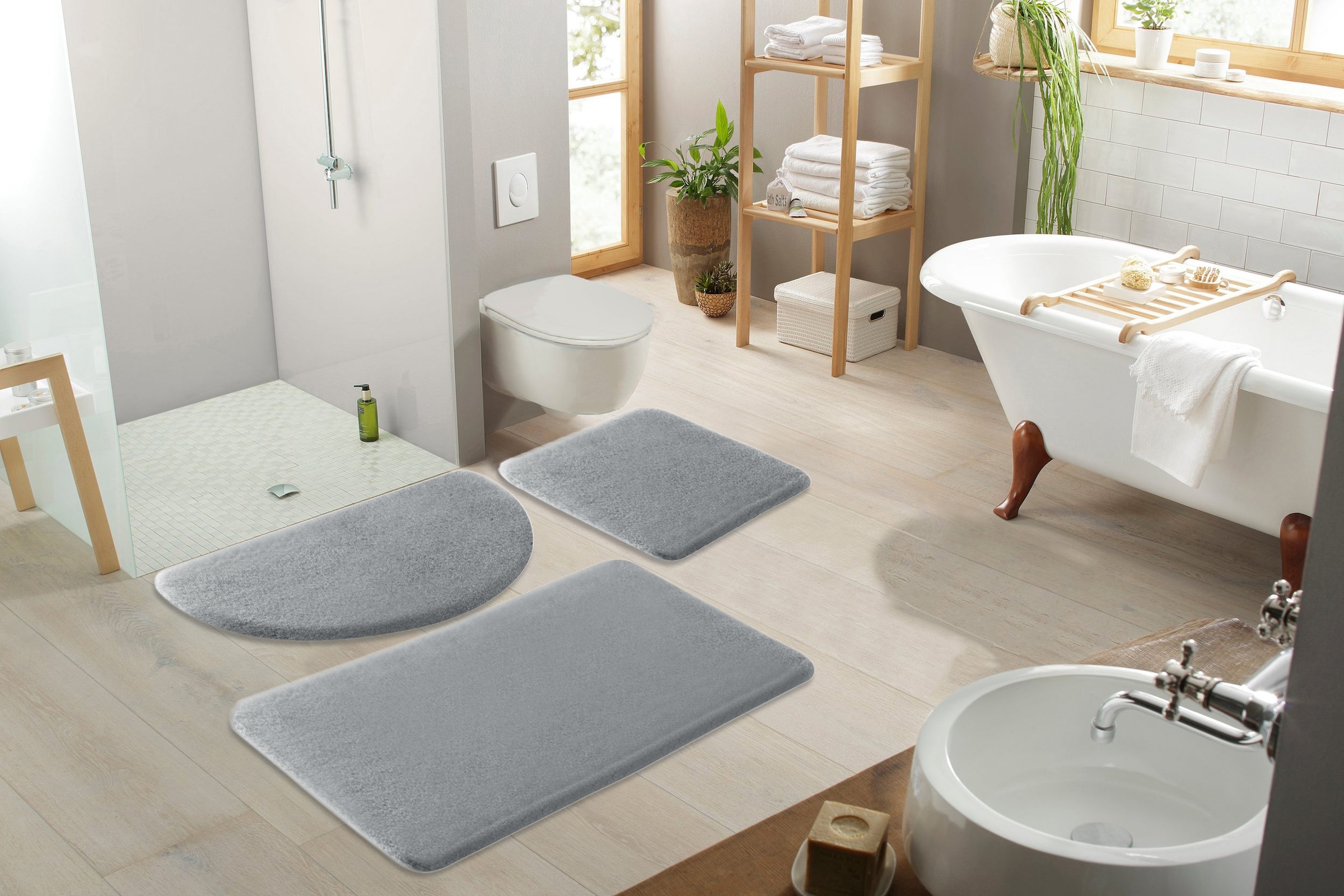 my home Badematte »Valeria, Kaninchenfell-Haptik«, rutschhemmend beschichtet, fußbodenheizungsgeeignet-strapazierfähig, Kunstfell, weicher Badteppich