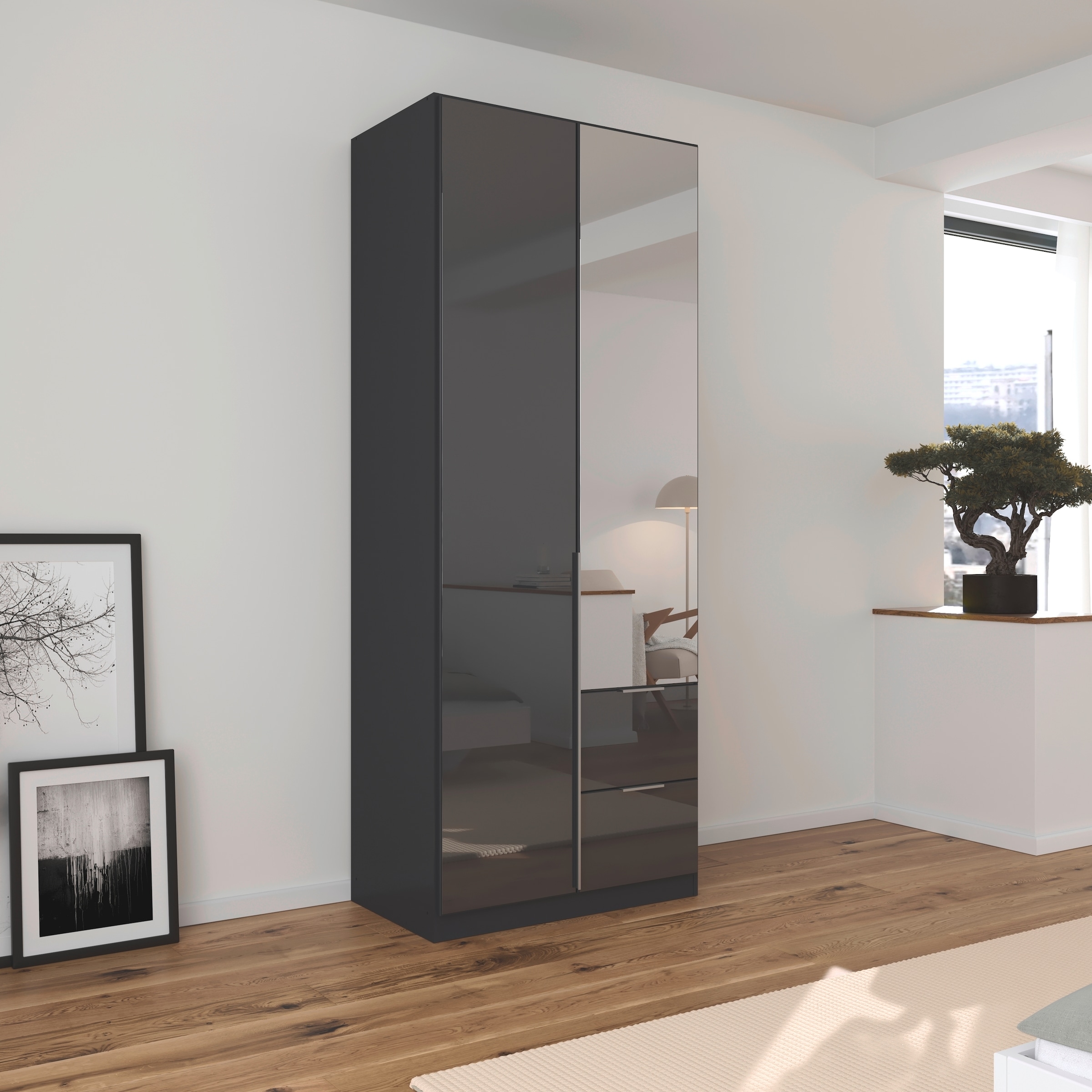 rauch Drehtürenschrank »Kleiderschrank Kleiderschränke Schrank Garderobe AGORDO mit Glasfront«, mit Außenschubkästen, in 6 Breiten und 2 Höhen MADE IN GERMANY