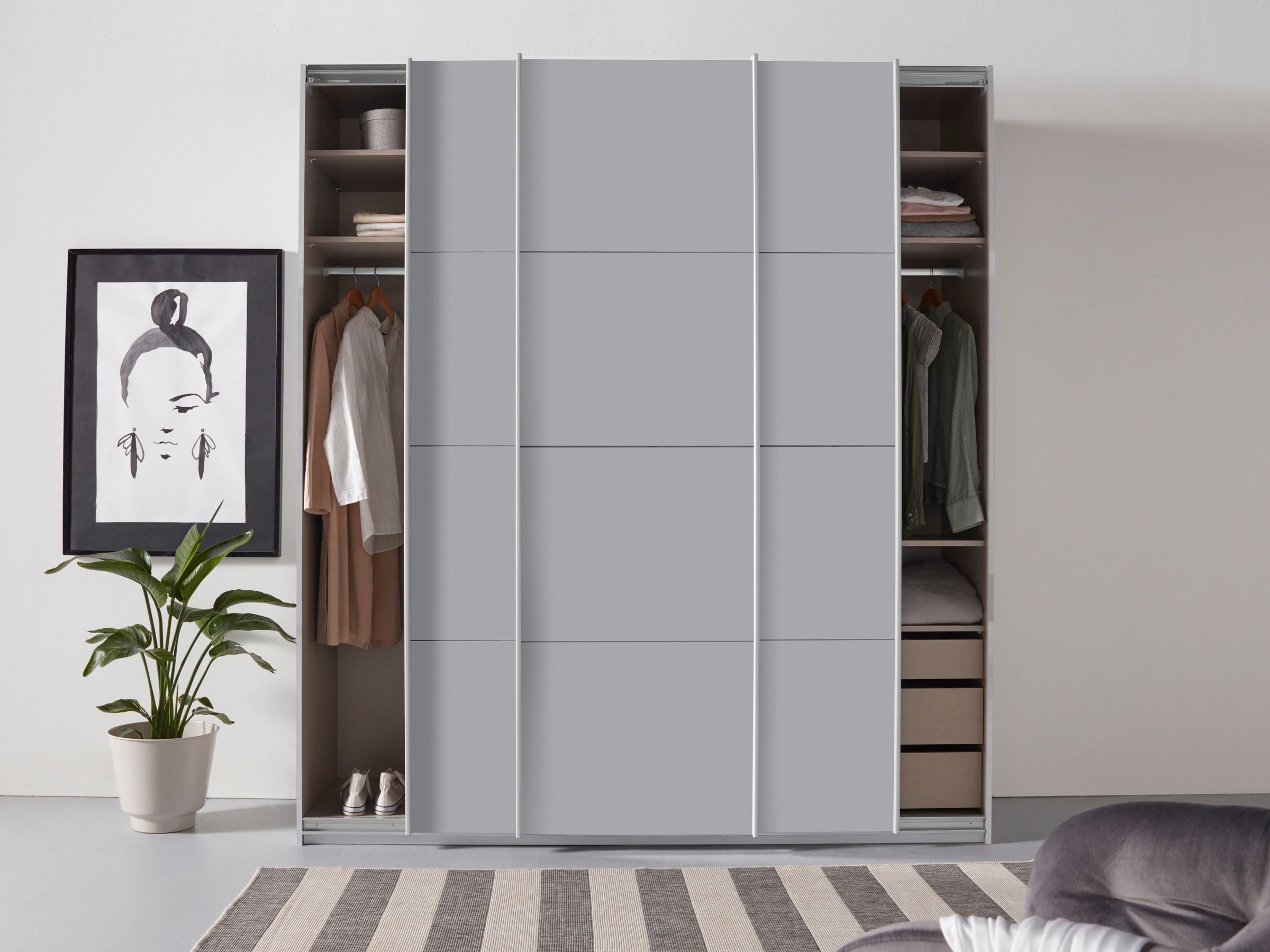 rauch Schwebetürenschrank »Kleiderschrank Schrank Garderobe TOPSELLER OTELI inkl. Inneneinteilung«, mit 3 Innenschubladen sowie zusätzlichen Einlegeböden MADE IN GERMANY