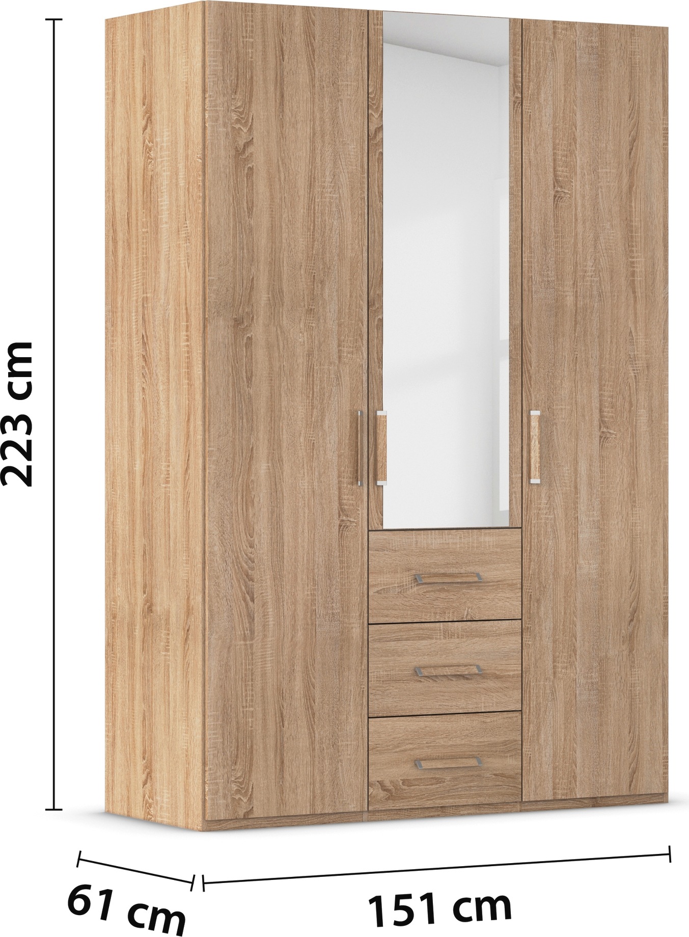 rauch Drehtürenschrank »Kleiderschrank Schrank Garderobe Schlafzimmerschrank EVELYN«, (in 2 Höhen 197 oder 210 cm erhältlich), in elegantem Stil mit Schubladen 3 Breiten und 2 Höhen MADE IN GERMANY