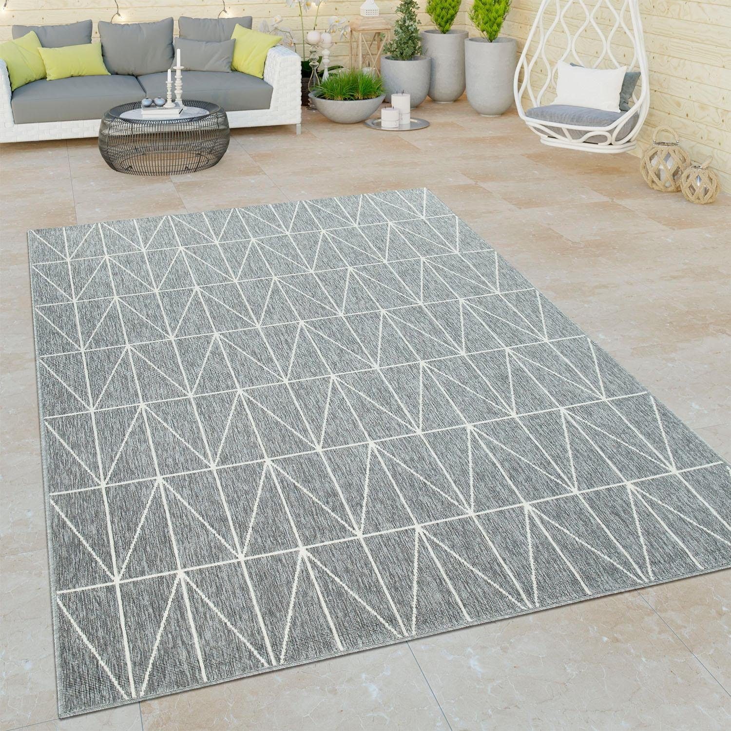 Paco Home Teppich »Brugge 224«, rechteckig, 4 mm Höhe, Flachgewebe, modernes gemetrisches Muster, In- und Outdoor geeignet