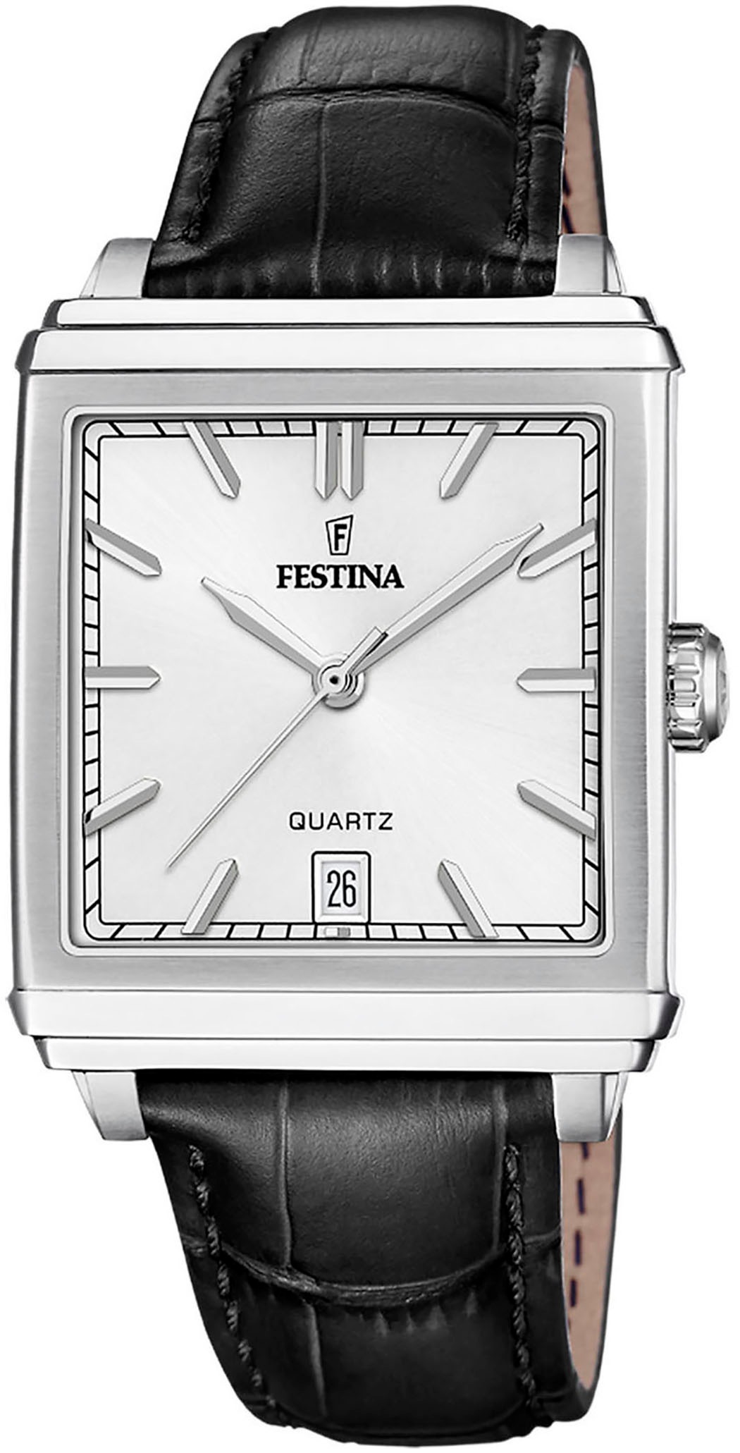 Festina Quarzuhr »On The Square«, Armbanduhr, Herrenuhr, Damenuhr, Lederarmband, Datum