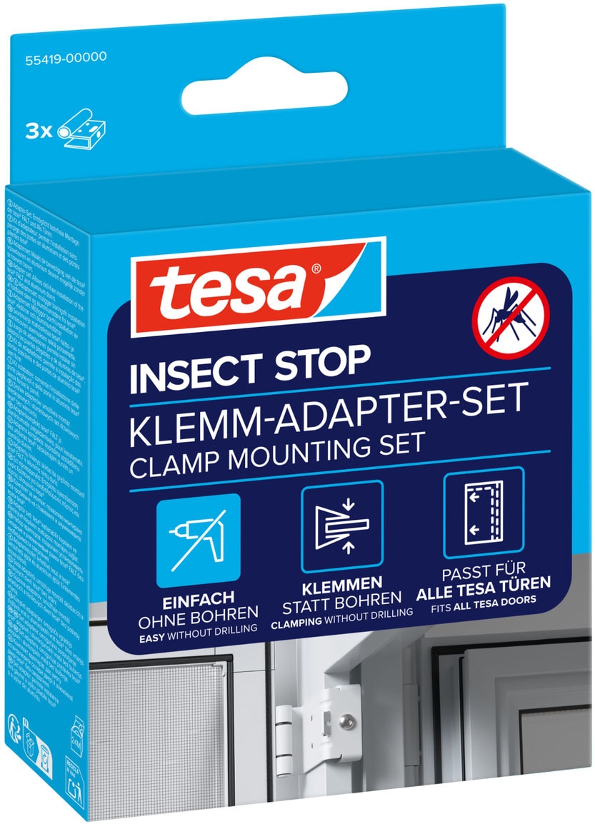 tesa Insektenschutz-Tür »Klemm-Adapter-Set - Tür-Klemme, Montage KIT« Packung, Adapter für FALT Fenster-türen, 3 Stk. tlg. INSECT STOP einfache Montage, ohne Bohren oder Schrauben