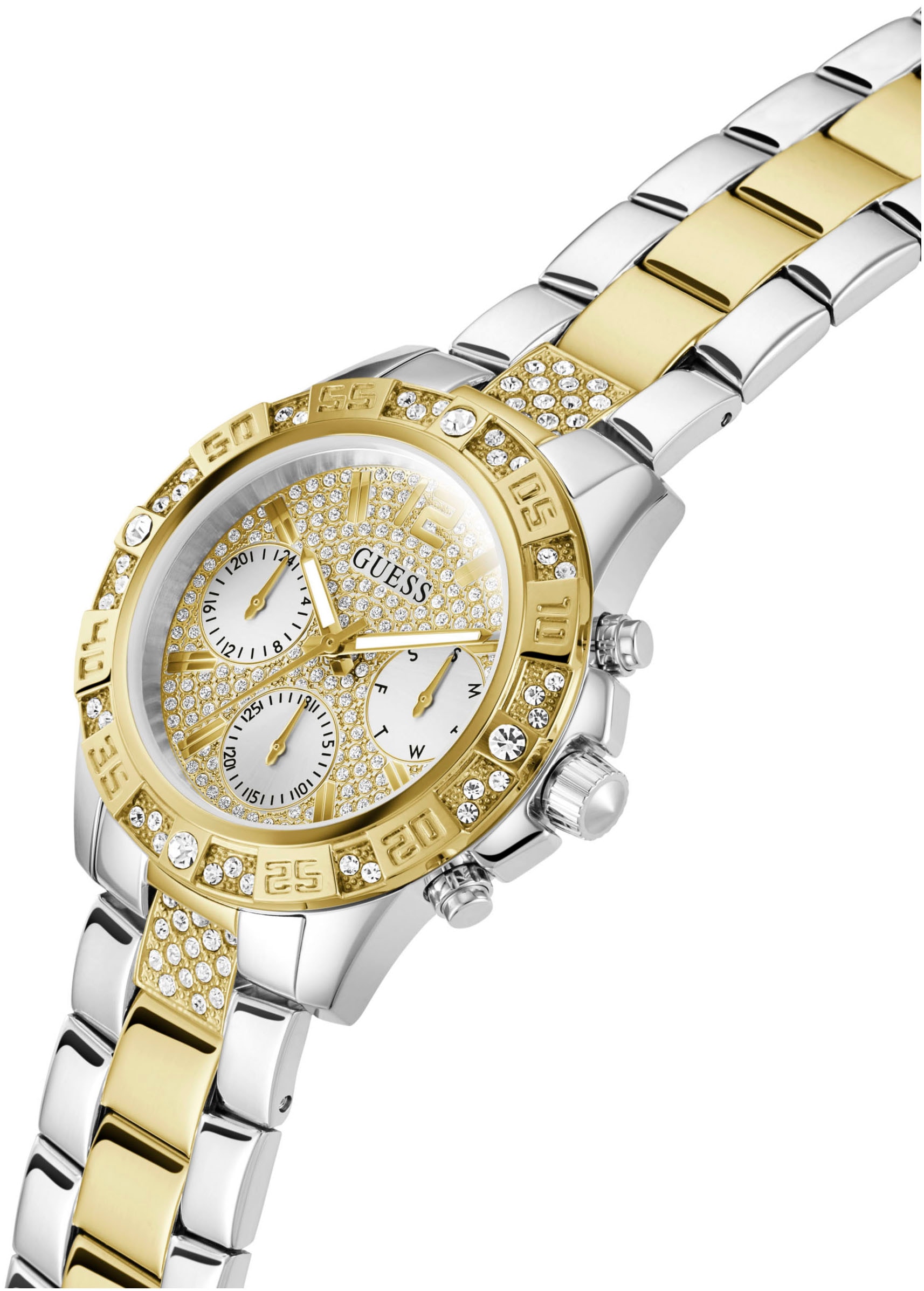 Guess Multifunktionsuhr »MAJESTY«, Quarzuhr, Armbanduhr, Damenuhr, Datum, Edelstahlarmband