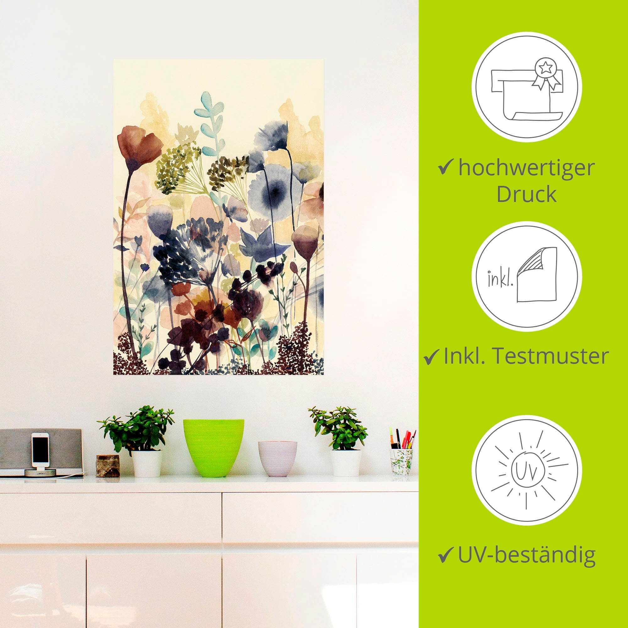 Artland Wandbild »Sonnengetrocknete Blüten I«, Blumenwiese, (1 St.), als Alubild, Outdoorbild, Leinwandbild, Poster, Wandaufkleber