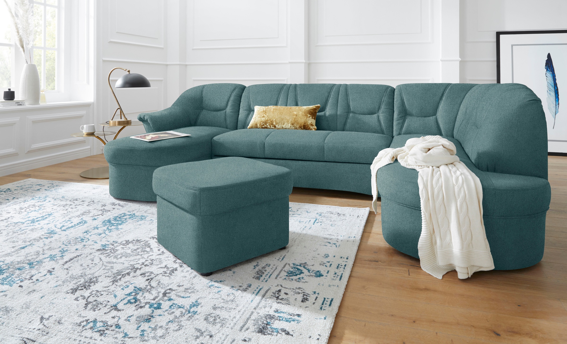 DOMO collection Wohnlandschaft »Sarafina, zeitlos und komfortabel, optional mit Federkern, U-Form«, wahlweise mit Bettfunktion