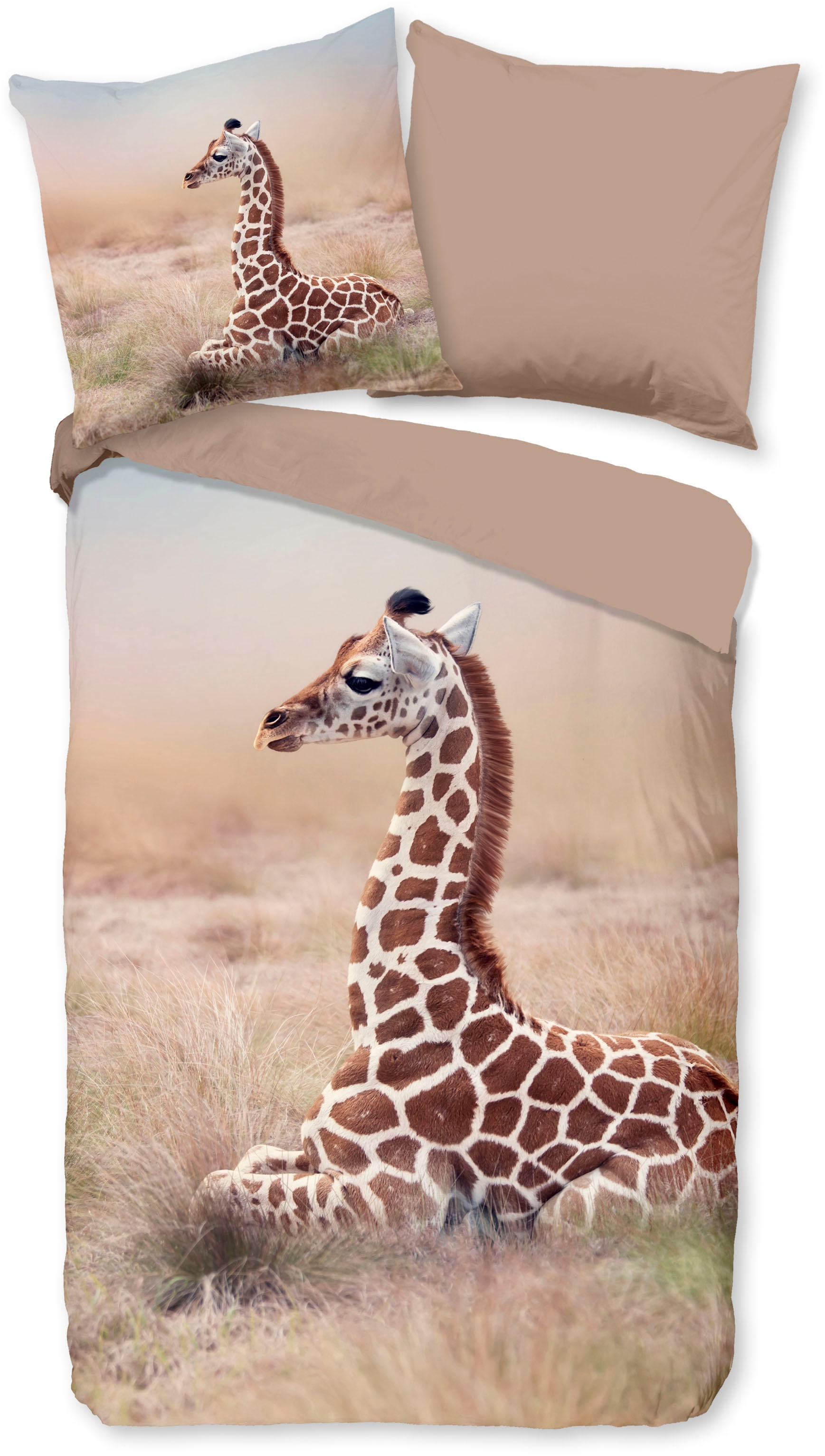 good morning Kinderbettwäsche »Sima«, Baumwolle, 135x200, Reißverschluss, Wendeoptik, Kind, Giraffe, Sand