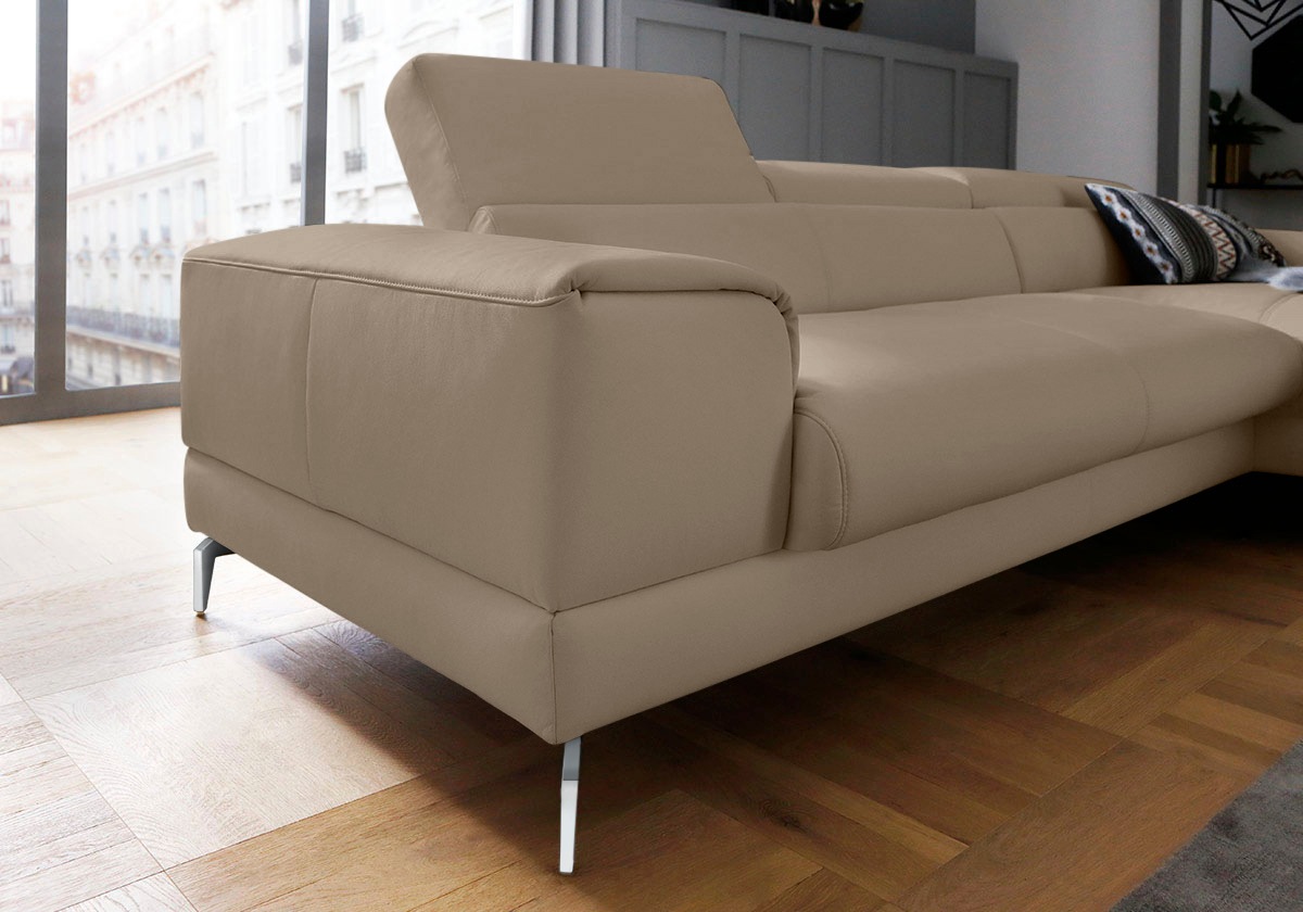W.SCHILLIG Ecksofa »piedroo, Designsofa mit tollem Sitzkomfort, bequem und elegant, L-Form«, Kopfteilverstellung, wahlweise mit Sitztiefenverstellung, Breite 303cm