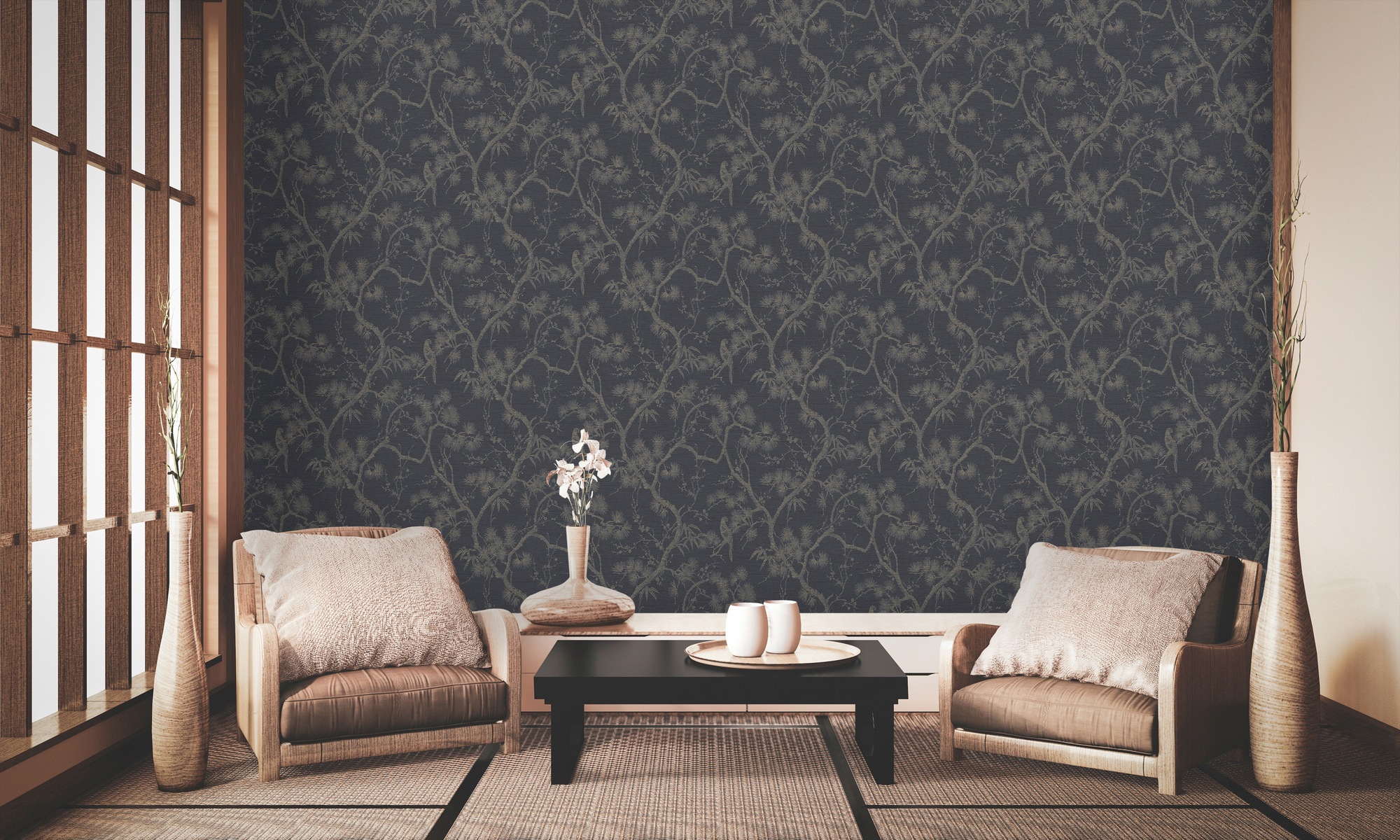 living walls Vliestapete »Metropolitan Stories, Mio Tokio«, asiatisch-floral-Motiv, Baum Tapete Blumen Tapeten Wohnzimmer Schlafzimmer Küche Design Optik