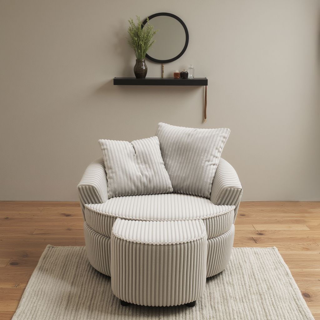 INOSIGN Drehsessel »AMECA, Relaxsessel mit Drehfunktion und Hocker, 122 x 126 x 76 cm,«, (Set, 2 St.), Love-Seat XXL und Lesesessel in Megacord