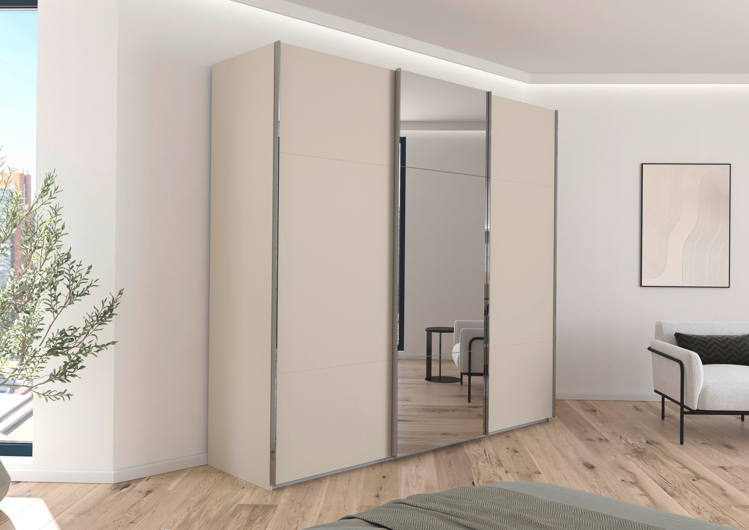 rauch Schwebetürenschrank »Kleiderschrank Schrank Garderobe Schlafzimmerschrank CONTIDO«, (in 3 verschiedenen Ausstattungen BASIC/CLASSIC/PREMIUM), aus hochwertigem Material in 6 Breiten 2 Griff-Farben MADE IN GERMANY