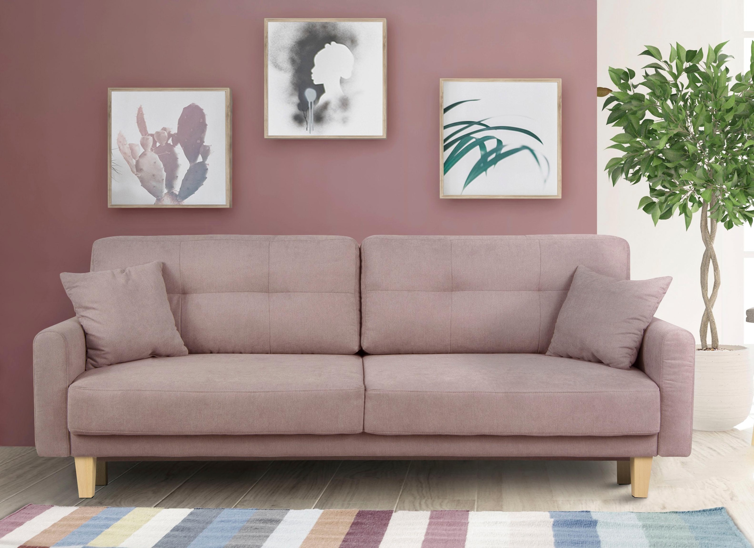 Home affaire 3-Sitzer »TRIPLO optionale Schlafsofa mit Bettkasten, Maße B/T/H: 215/100/89 cm«, Wahlweise Bettfunktion - Liegefläche 145x191 cm, Rücken-, Zierkissen
