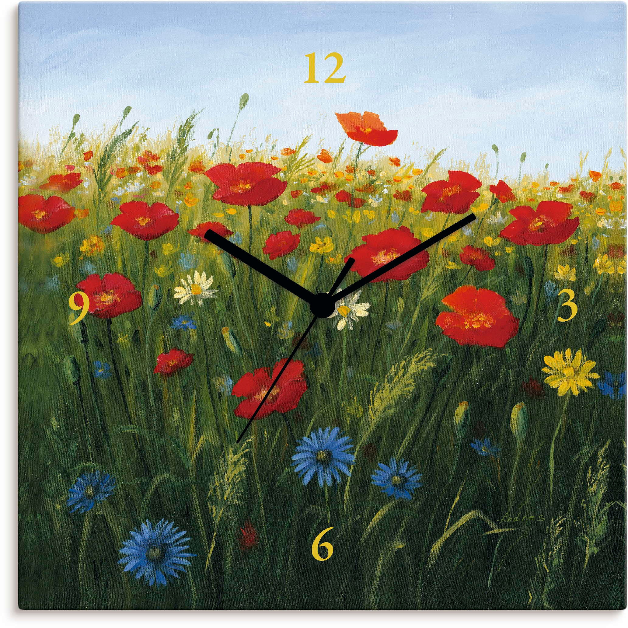 Artland Wanduhr »Mohnblumen Landschaft II«, lautlos ohne Tickgeräusche günstig online kaufen