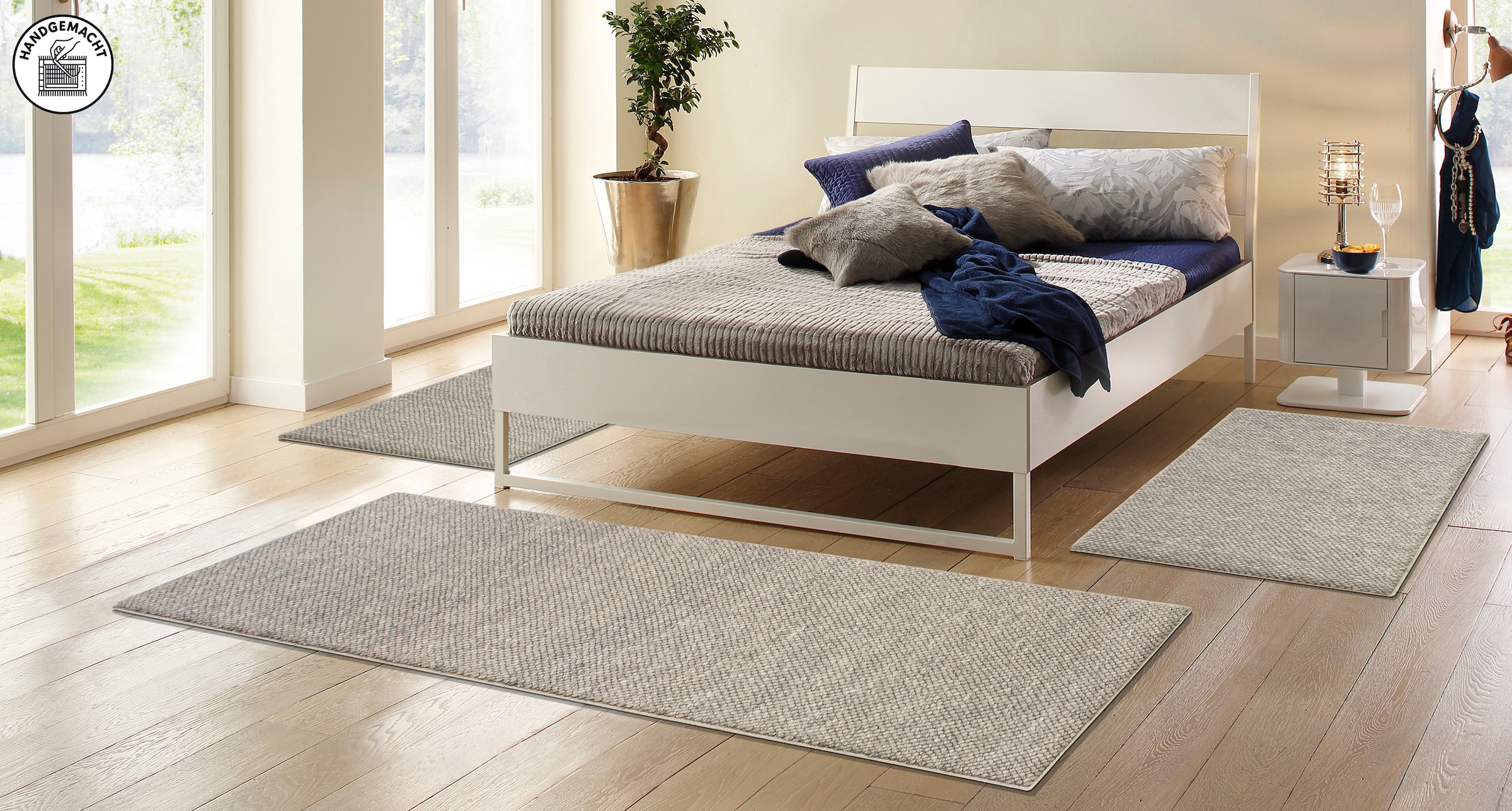 OTTO home Bettumrandung »Wolly, Handweb Teppiche« Höhe 14 mm 3 Stk. tlg. Bettvorleger, Wolle, handgewebt, Läufer-Set Wohnzimmer, Schlafzimmer