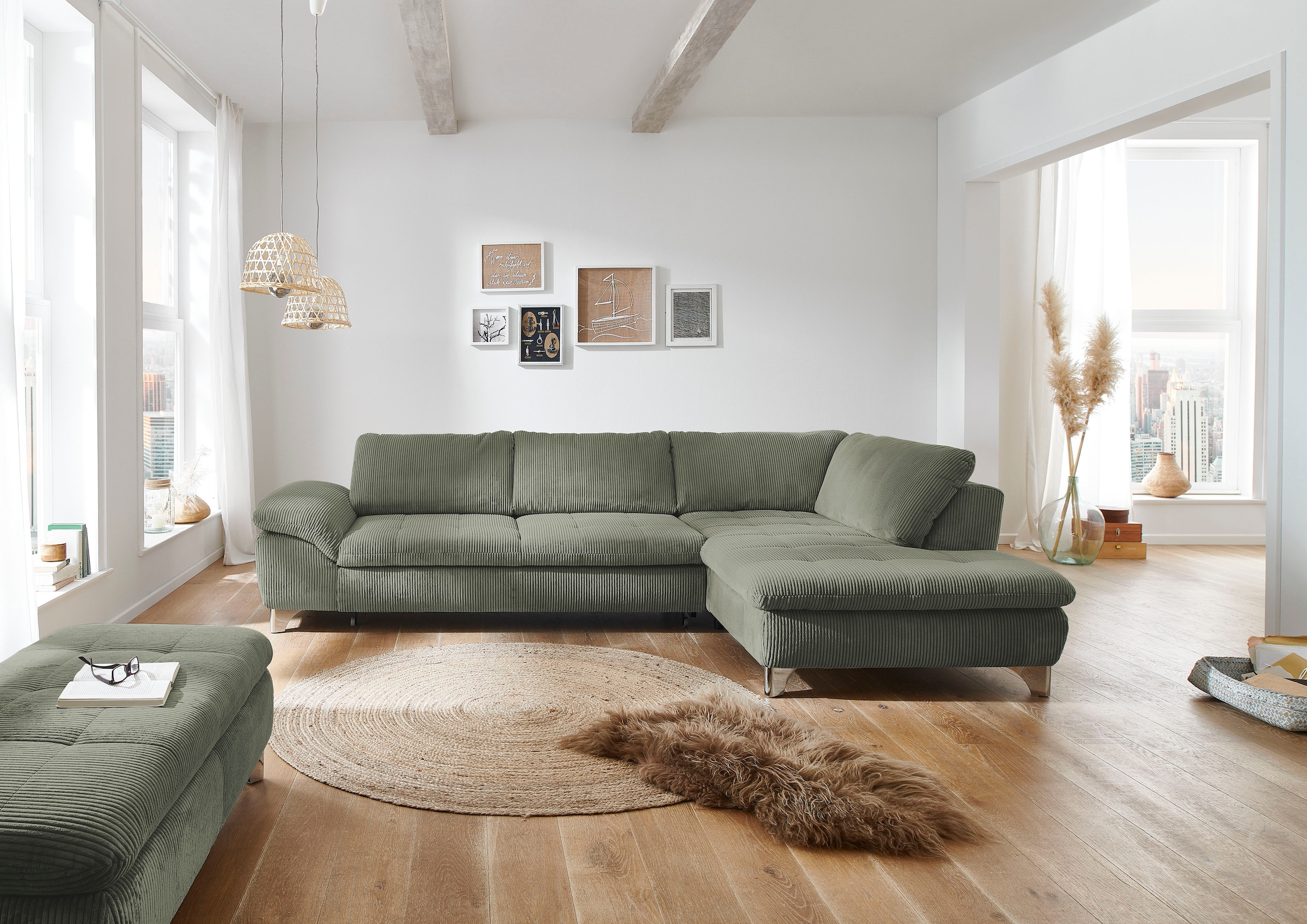 Die PlanBar Ecksofa »MP-IN14007, Breite 306 cm« wahlweise mit Bettfunktion und verstellbaren Kopfstützen