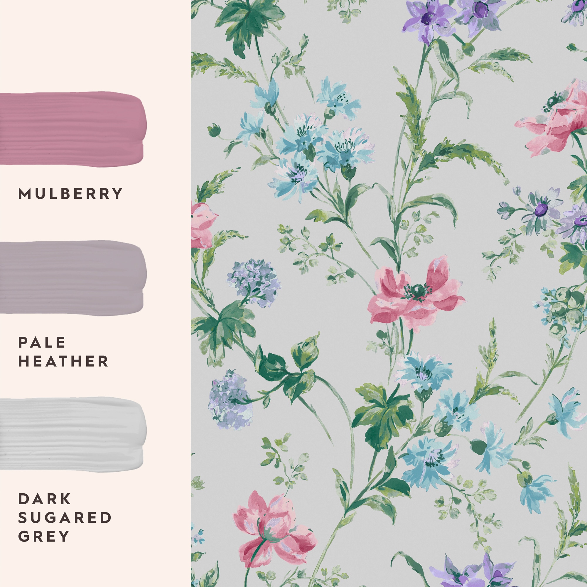 LAURA ASHLEY Vliestapete »Poppy Meadow Pale Violet« geblümt glatt 10mx52cm (ca. 5m2)