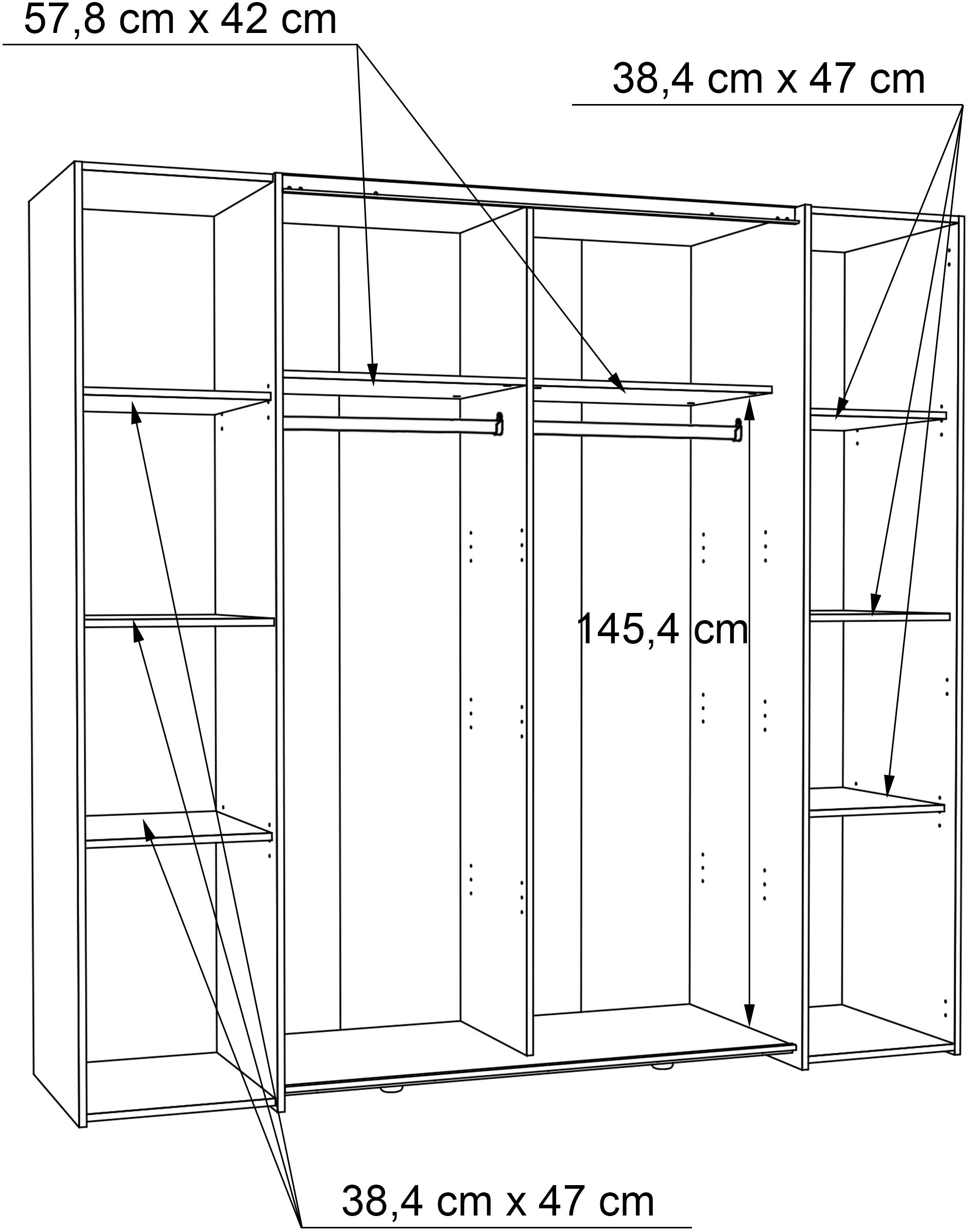 FORTE Kleiderschrank »Kalixtus, TOPSELLER, Made in Europe«, (B/H/T ca. 200x190x60 cm, 2 Schiebetüren, 2 Drehtüren, 8 Einlegeböden), Kombination aus Dreh- und Schwebetüren, mehrere Farben