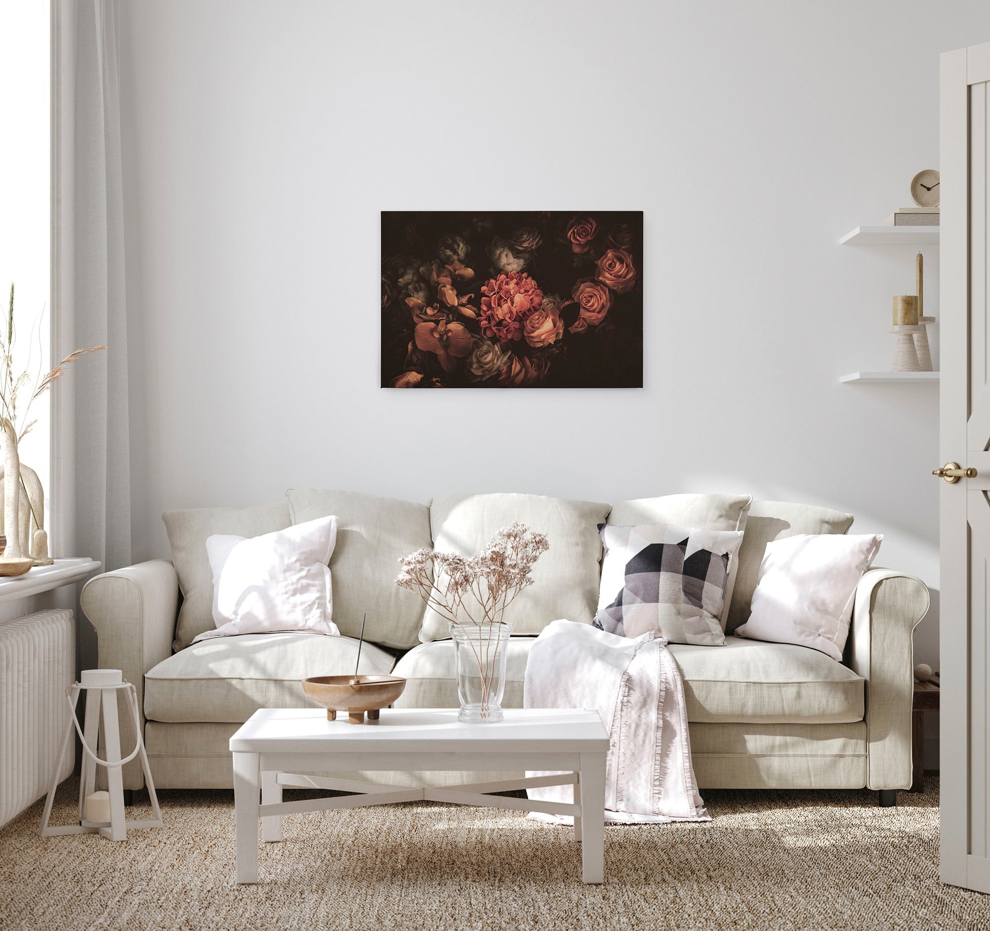 A.S. Création Leinwandbild »Romantic Flower«, Kunst-Blumen-Kinder, (1 St.), Romantische Blumen, Rosen Keilrahmen Leinwand-Bild Wohnzimmer modern