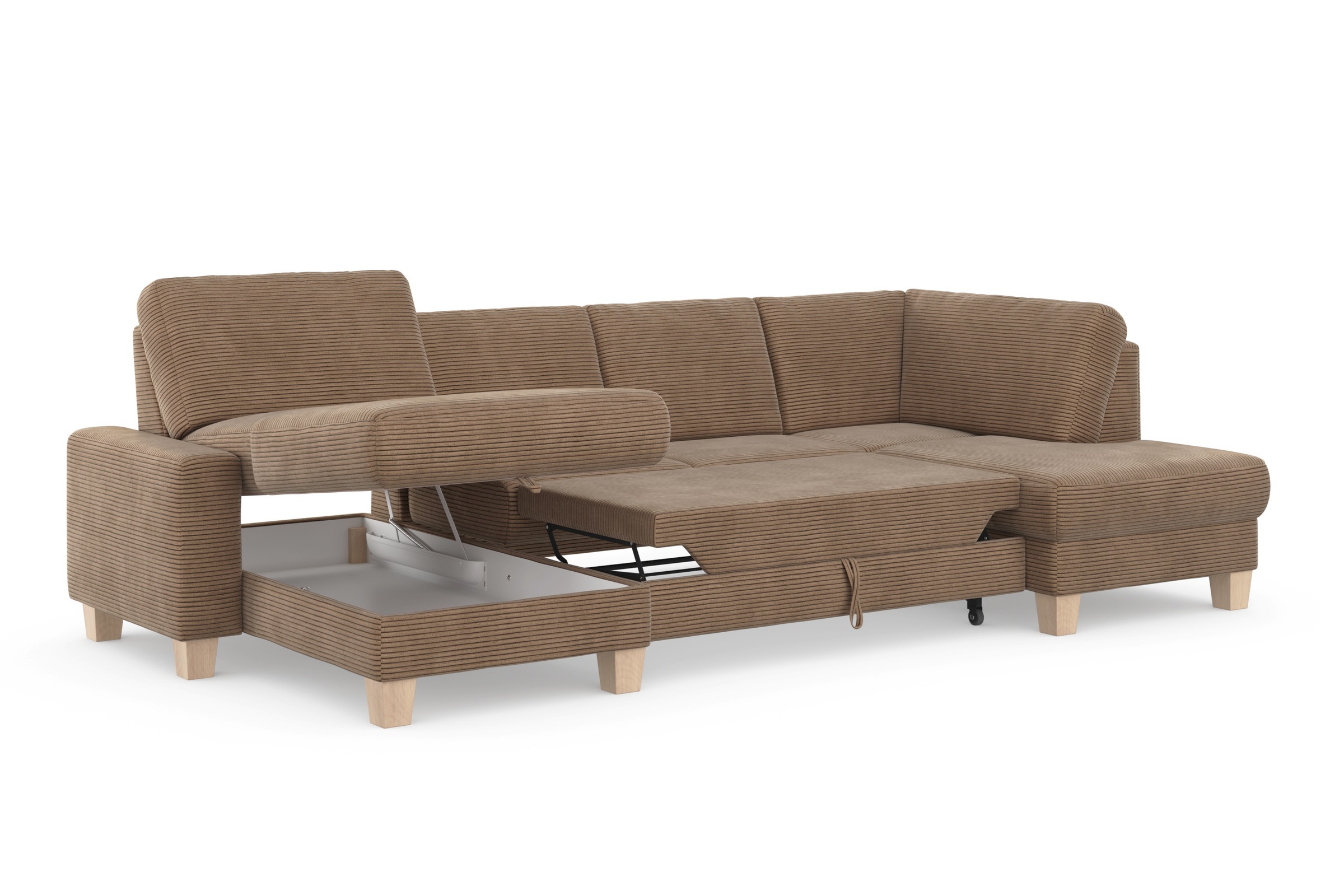 Home affaire Wohnlandschaft »Summer U-Form«, mit oder ohne Bettfunktion und Bettkasten, Cord-Bezug