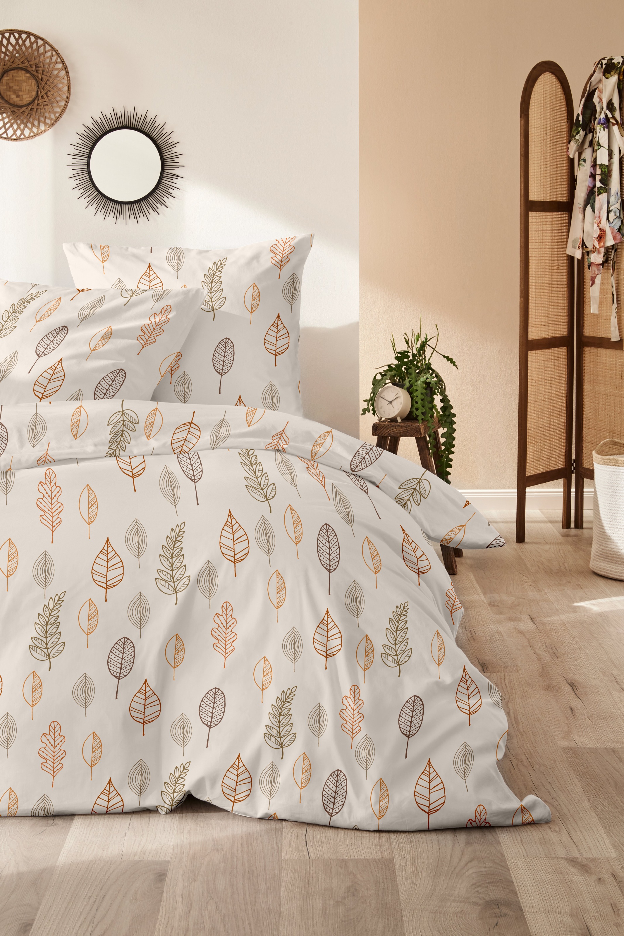 Primera Bettwäsche »Biber-Bettwäsche Autum Leaf« 2 Stk. tlg. mit floralen Motiven