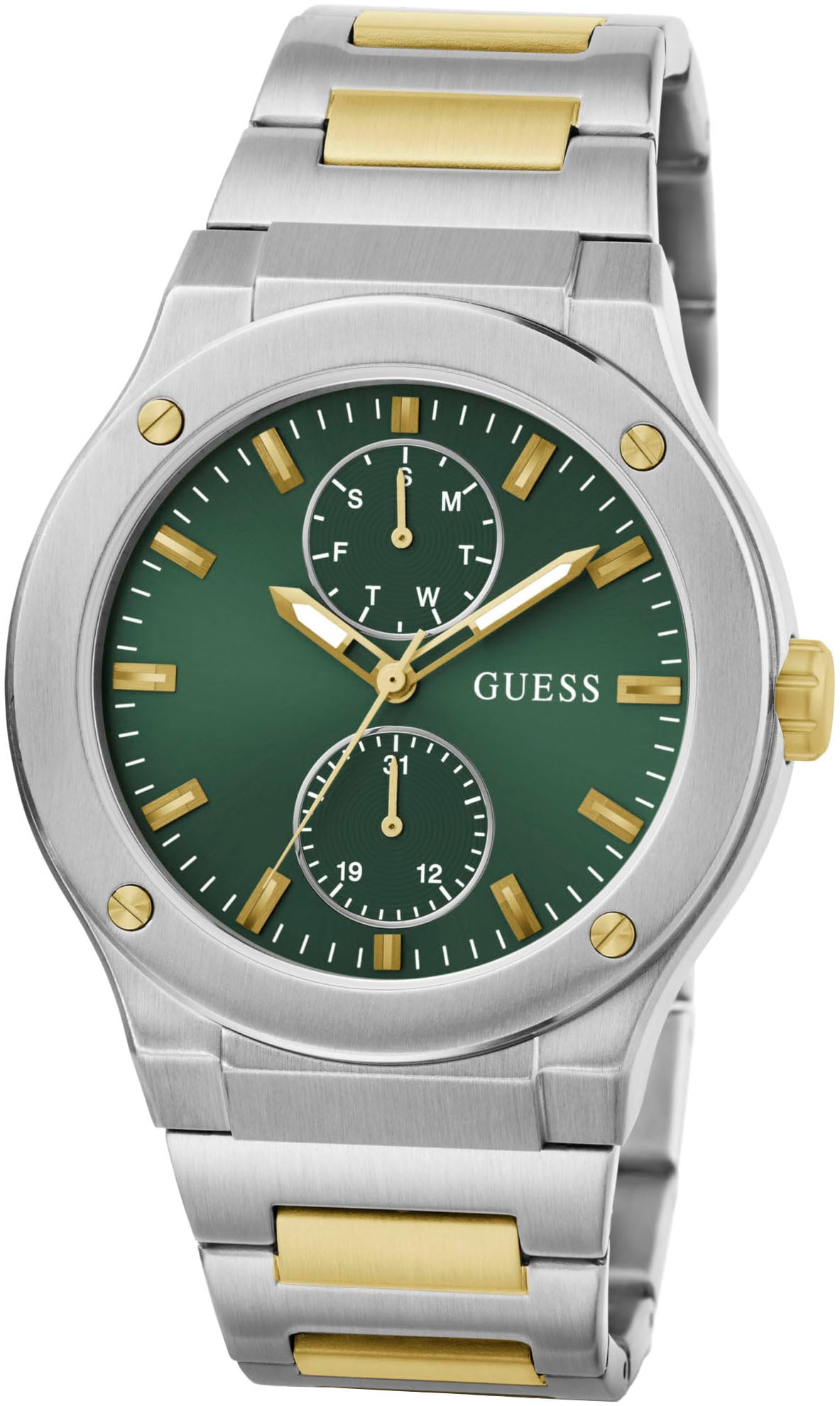 Guess Multifunktionsuhr »JET«, Quarzuhr, Armbanduhr, Herrenuhr, Datum, Edelstahlband, Mineralglas