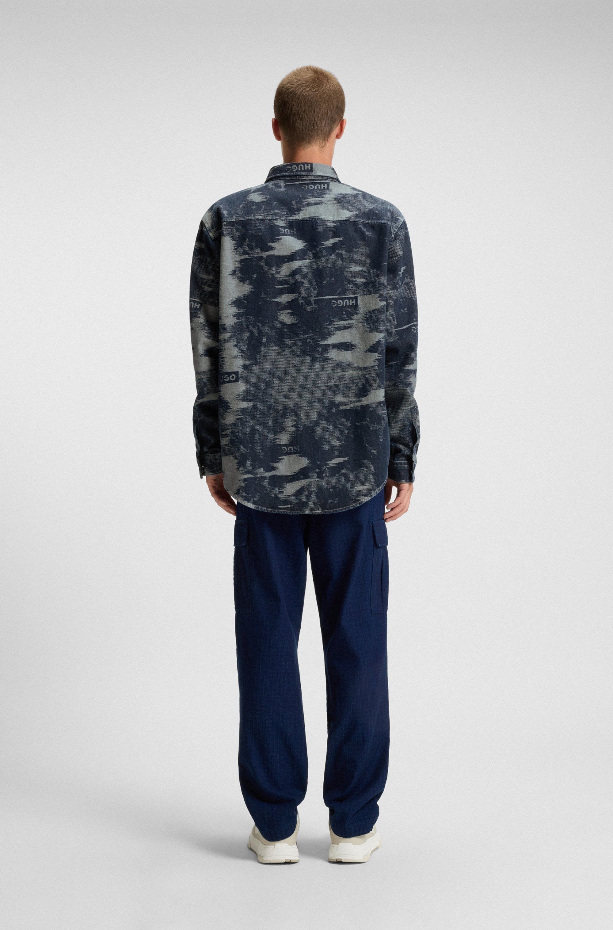 HUGO Blue Langarmhemd »Ebalto« Kentkragen, oversize fit, Jacquard-Muster