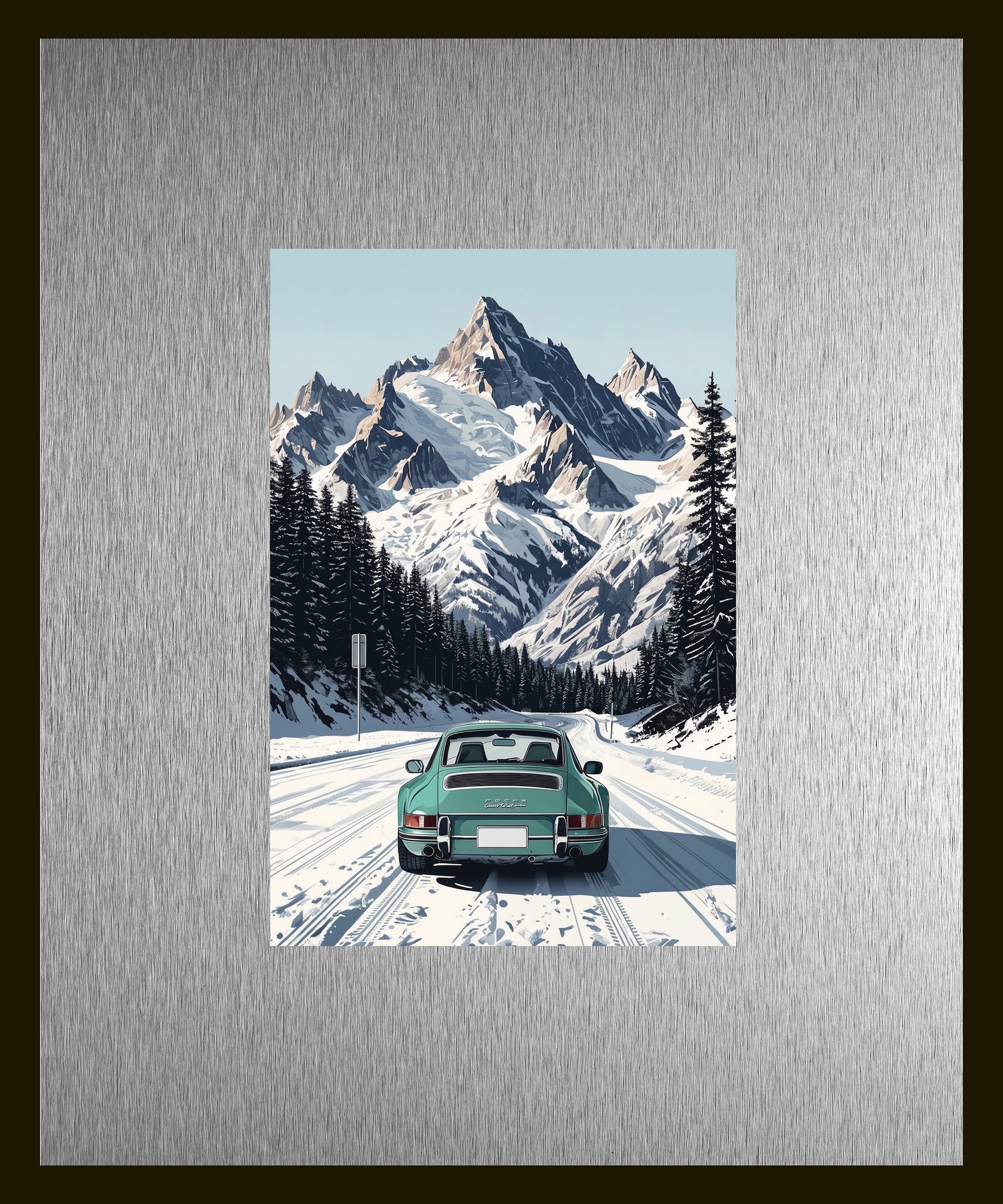 queence Bild »Trend Wandbild, Wandkunst, Kunstdruck "St. Motitz im Winter"« Auto | Berge & Alpenbilder | Winterlandschaft 1 Stk. tlg. inkl. Passepartout aus hochwertigem Aluminium und schwarzem Rahmen