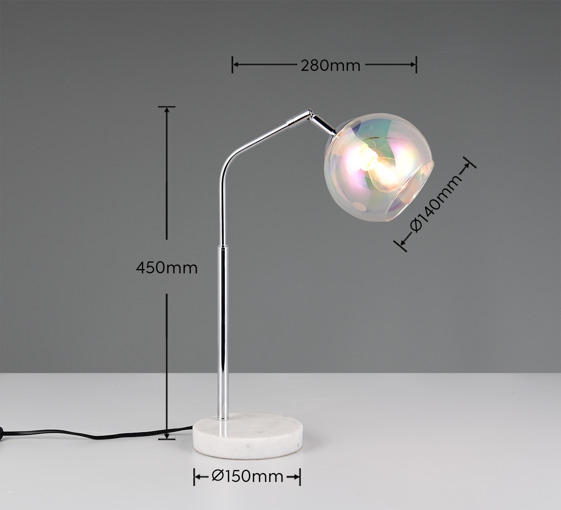 TRIO Leuchten Schreibtischlampe »PAXTON, exkl. 1x E14 max 10W, Leseleuchte Nachttischlampe«, 1 flammig, Leuchtmittel E14 | Leuchtmittel wechselbar, mit Glas Lampenschirm, Schnurschalter, Höhe 45 cm, Tiefe 28 cm