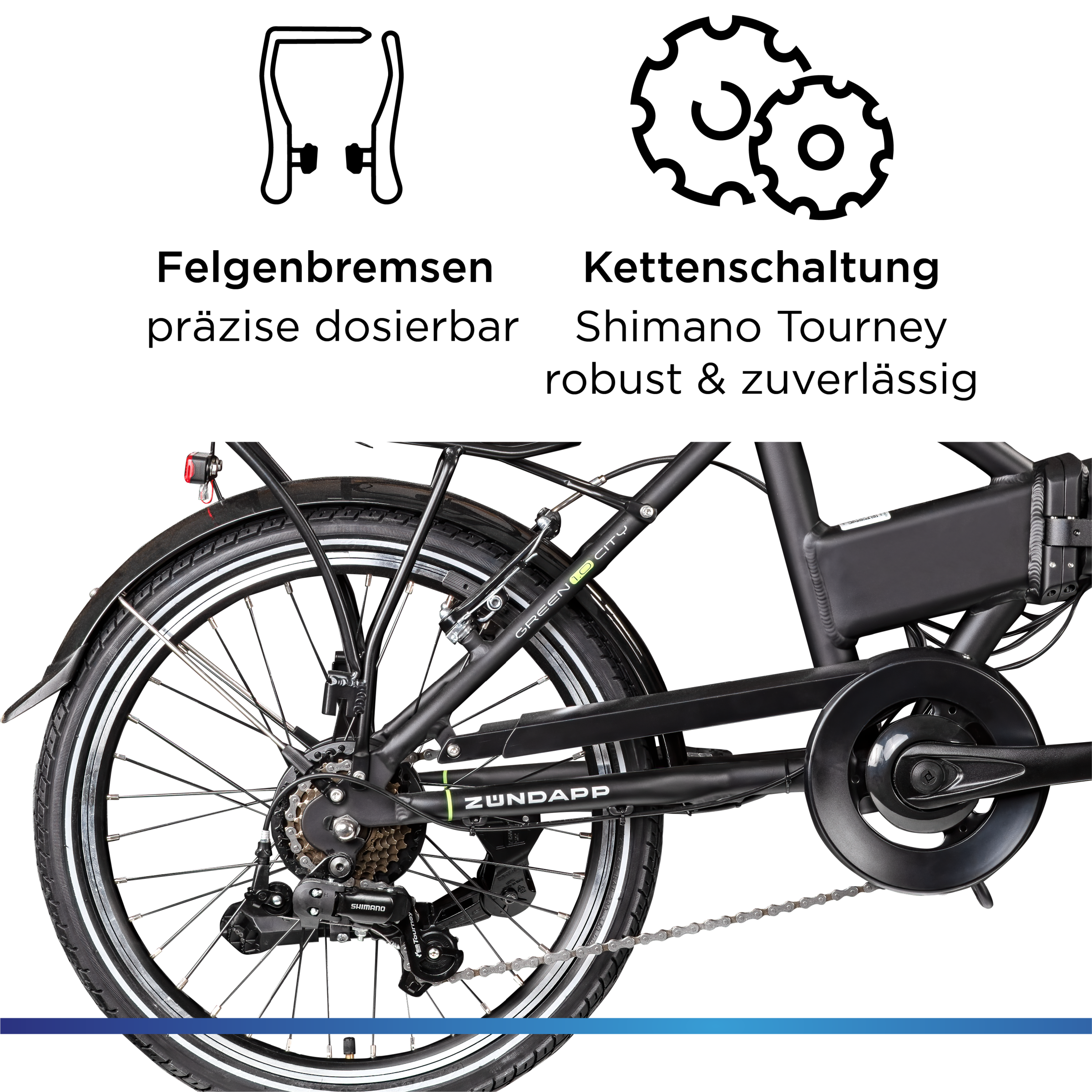 Zündapp »Z101« 6 Gang Shimano Tourney RD-TY300 Schaltwerk Kettenschaltung Heckmotor 250 W Pedelec, Elektrofahrrad für Damen u. Herren