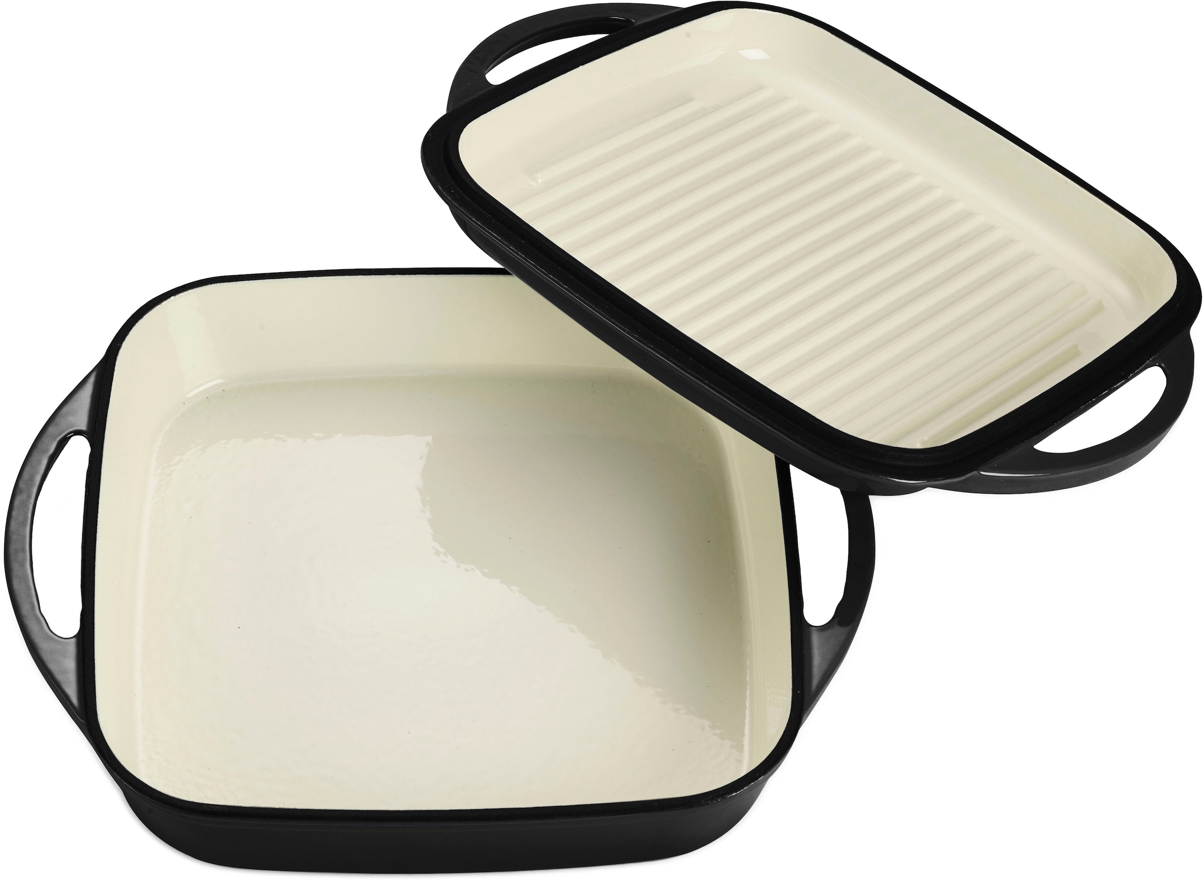 ECHTWERK Bräter »Universalbräter und Pfanne 2-in-1 Set, Auflaufform mit Deckel«, Gusseisen-Emaille, Emaille-Beschichtung, für Backöfen, Grill & Induktion