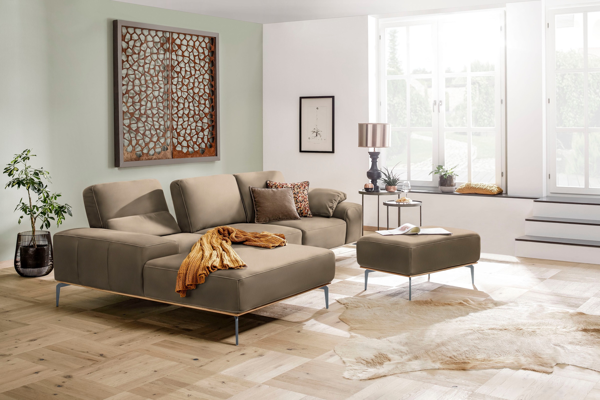 W.SCHILLIG Polsterhocker »run«, mit elegantem Holzsockel, Füße in Silber matt, Breite 75 cm