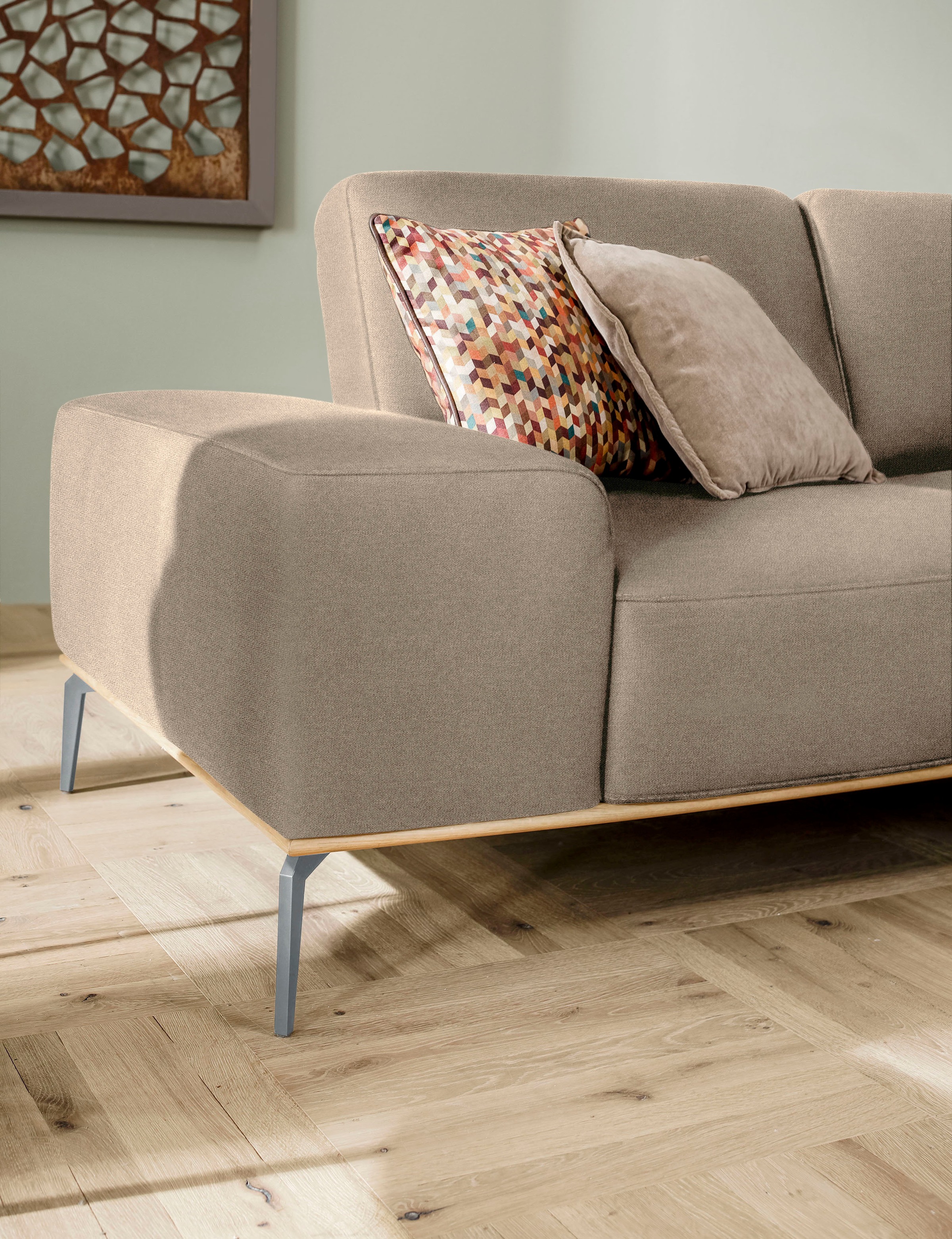 W.SCHILLIG Ecksofa »run, Designsofa mit tollem Sitzkomfort, bequem, L-Form«, mit elegantem Holzsockel, Füße in Silber matt, Breite 299 cm
