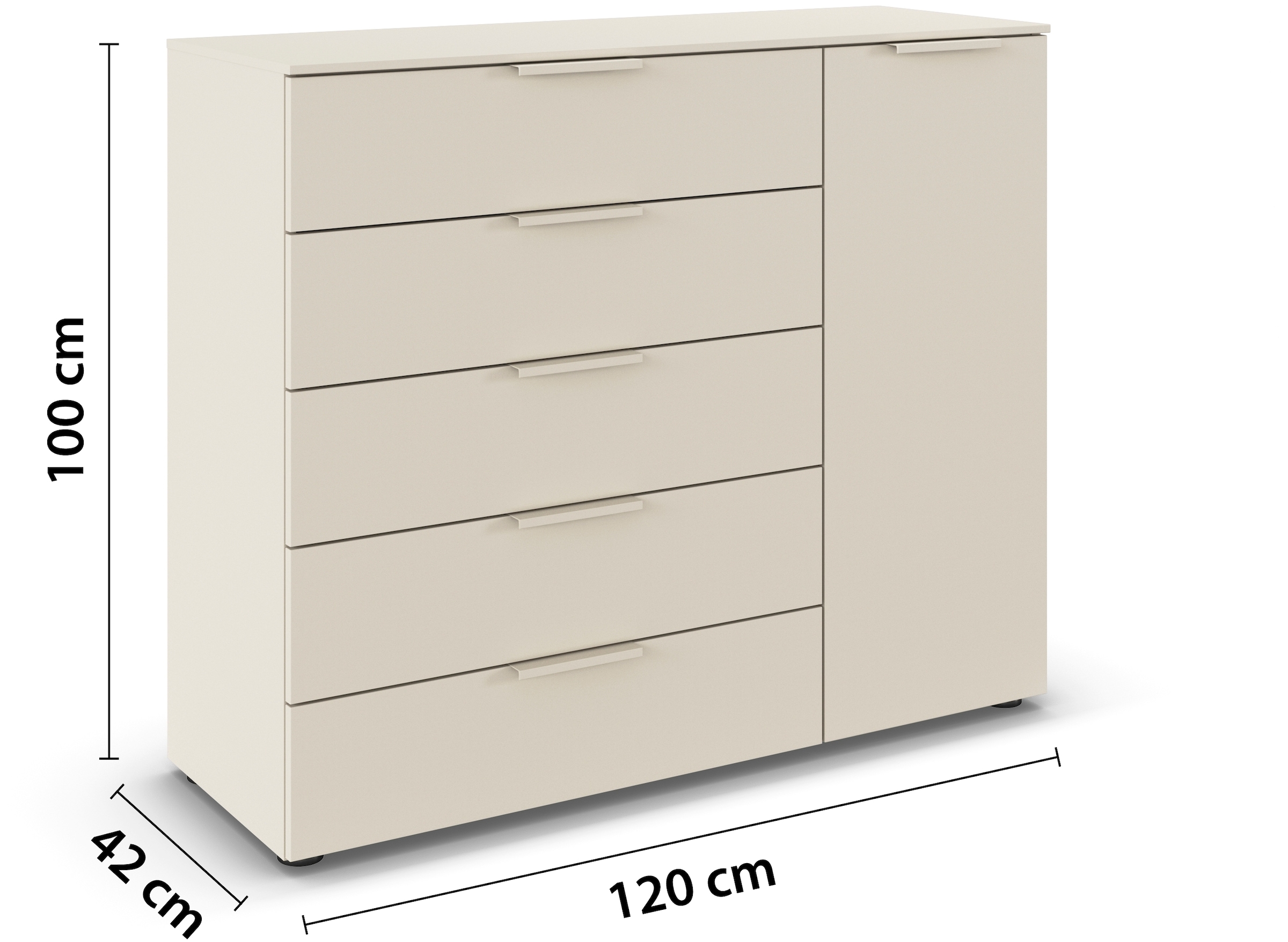 rauch Schubkastenkommode »Kommode Türkommode Sideboard Kombikommode FLIPP«, (Breite 120 cm mit 2 Einlegeböden), 1-türig mit 5 Schubladen und Soft-Close-Funktion