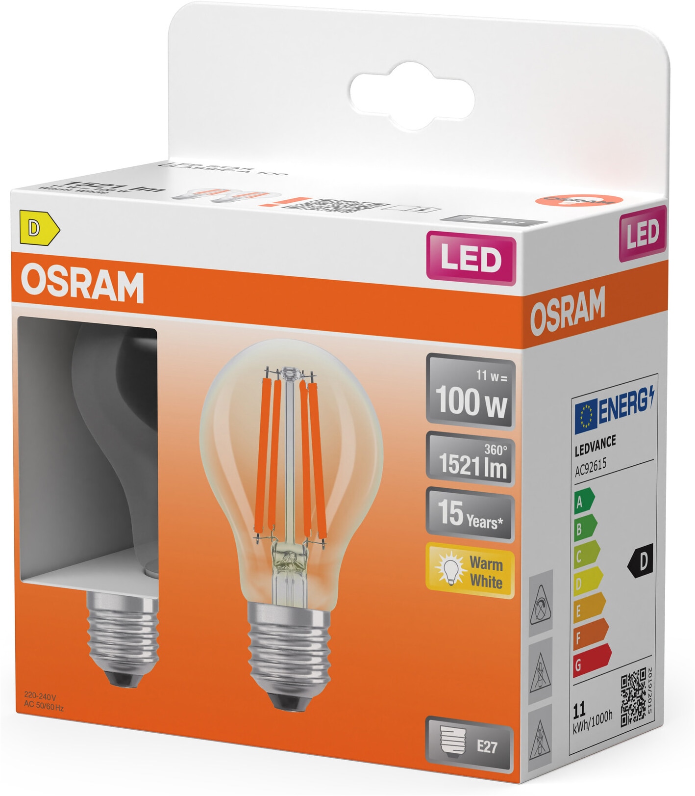Osram LED-Leuchtmittel »LED Retrofit CLASSIC« E27 2 Stk. Warmweiß