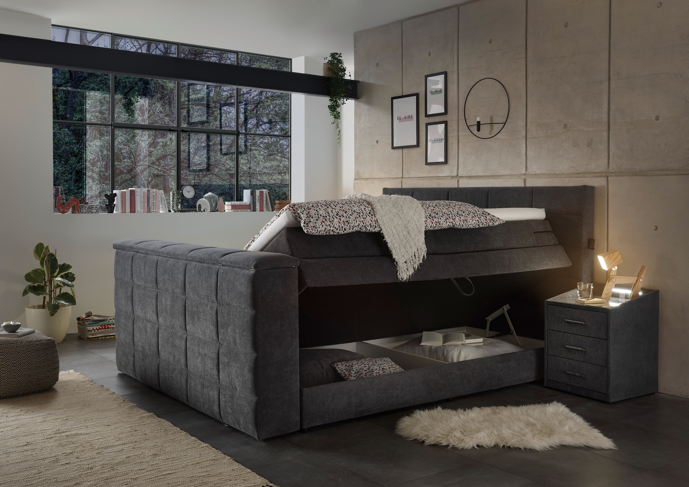 ED EXCITING DESIGN Boxspringbett »Denver«, mir motorisierter TV-Halterung bis 40 Zoll, Duo-Matratze und Bettkasten