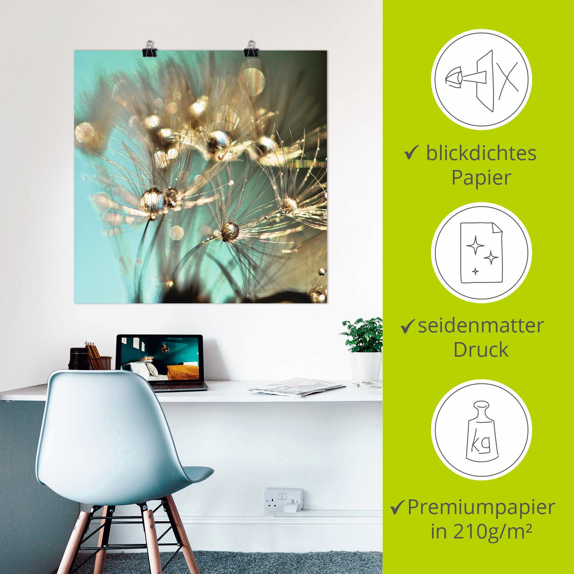 Artland Wandbild »Pusteblume glänzendes Gold«, Blumen, (1 St.), als Alubild, Outdoorbild, Leinwandbild, Poster, Wandaufkleber