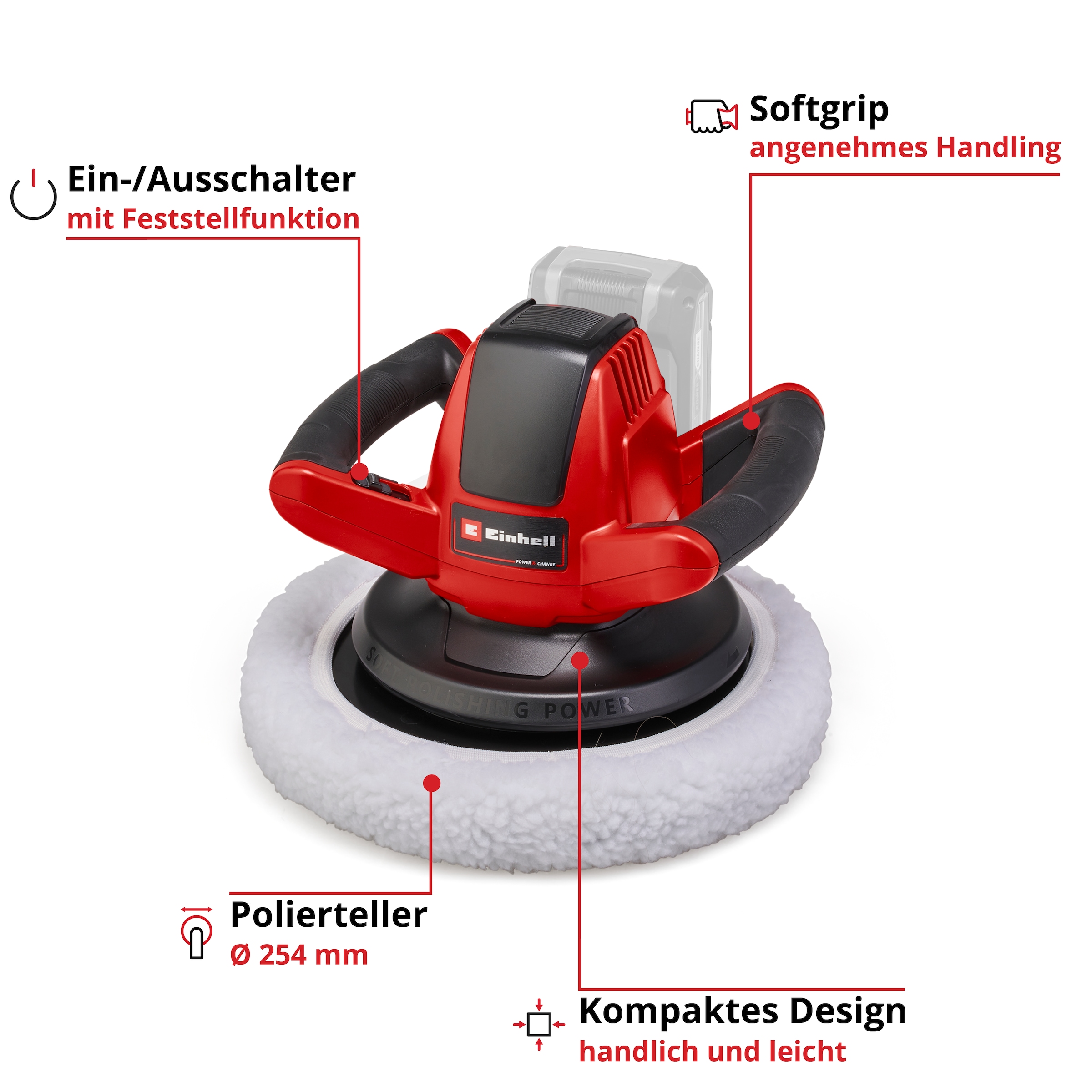 Einhell Akku-Poliermaschine »CE-CB 18/254 Li-Solo«, Power X-Change, ohne Akku und Ladegerät