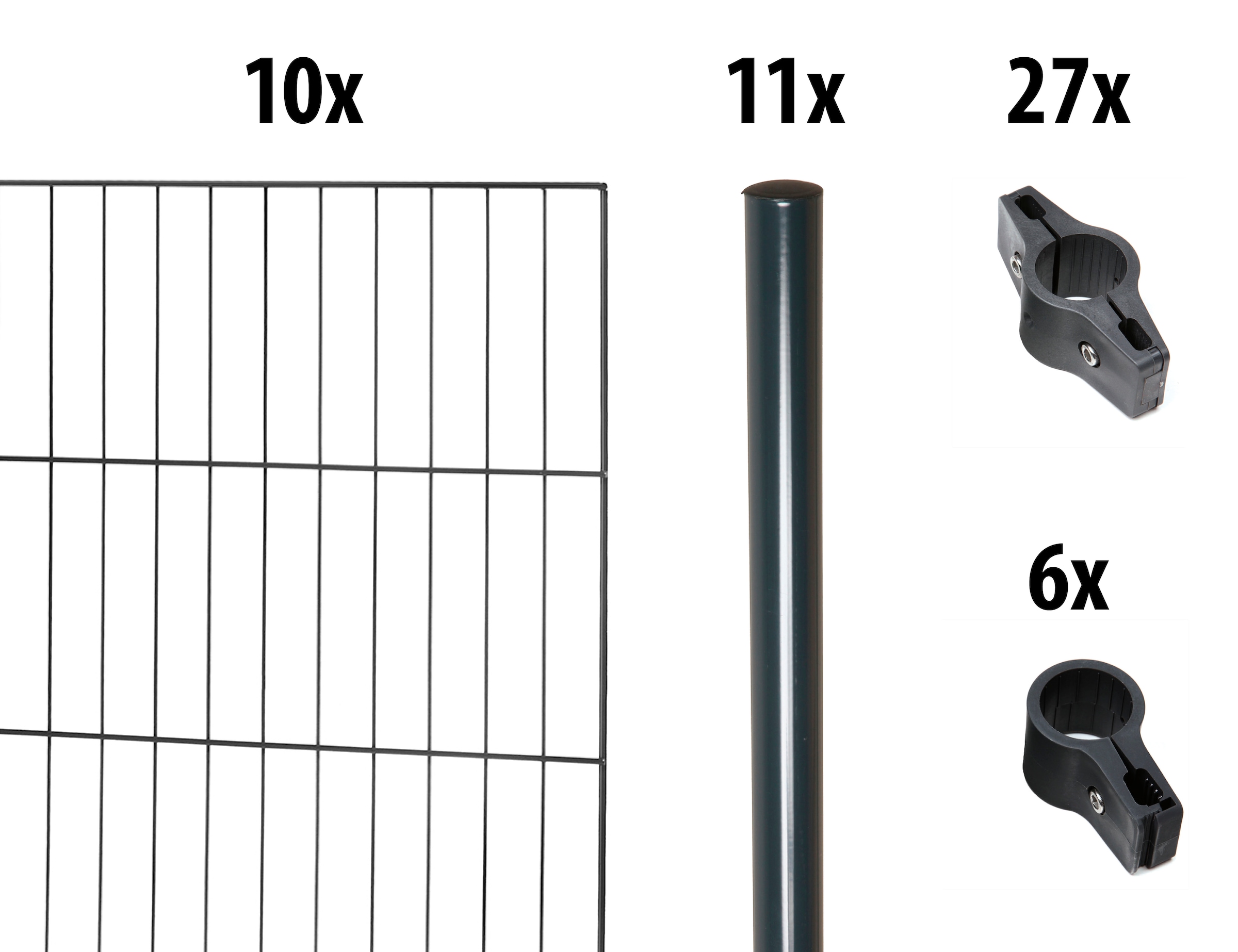 GARDEN 'N' MORE Einstabmattenzaun »mit Rundpfosten«, 10 Elemente für 20 m, LxH: 200 x 125 cm, mit 11 Pfosten