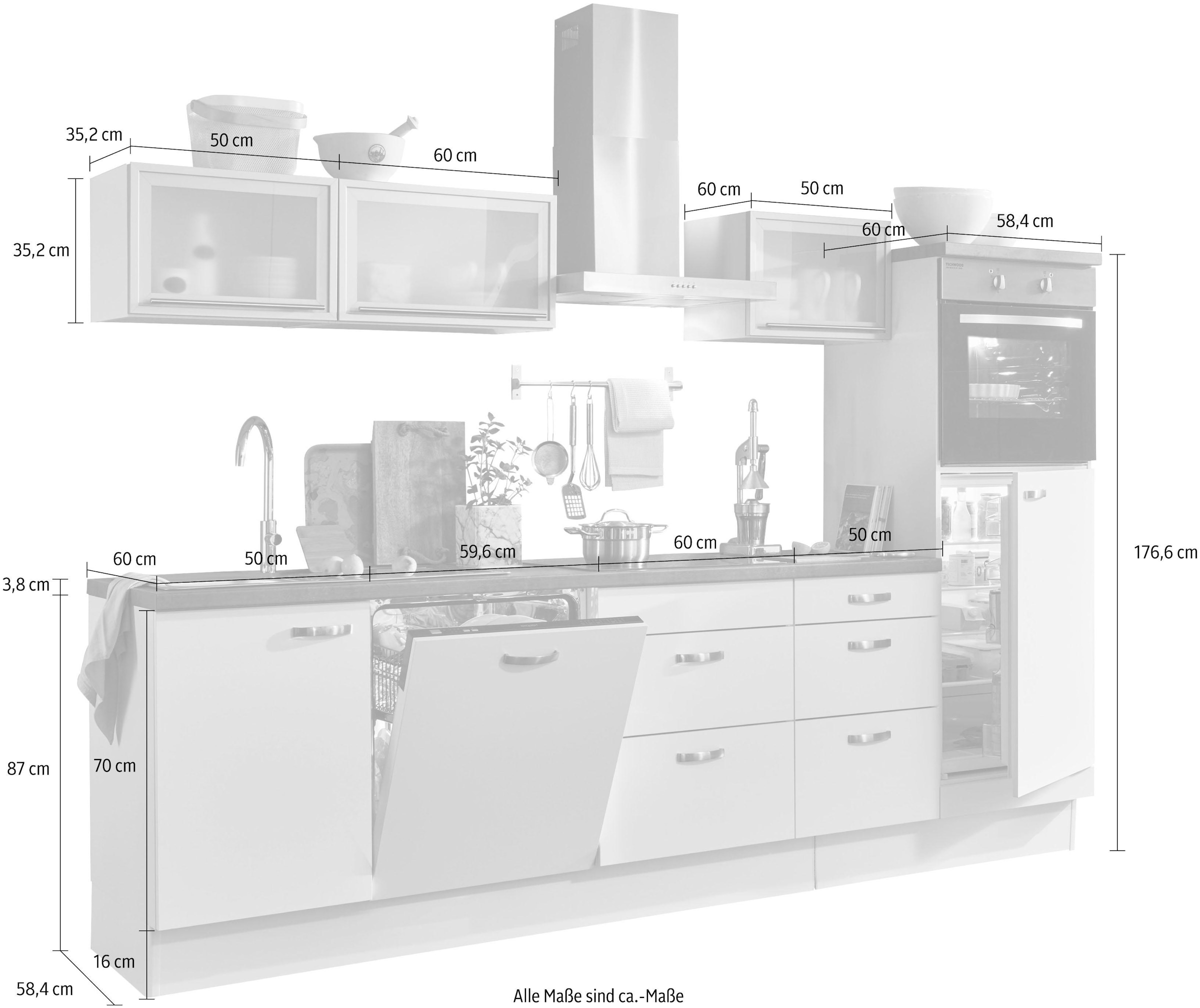 Küchenzeile Soft-Close-Funktion, Breite Vollauszügen auf Rechnung »Cara«, bestellen OPTIFIT cm 280 mit und