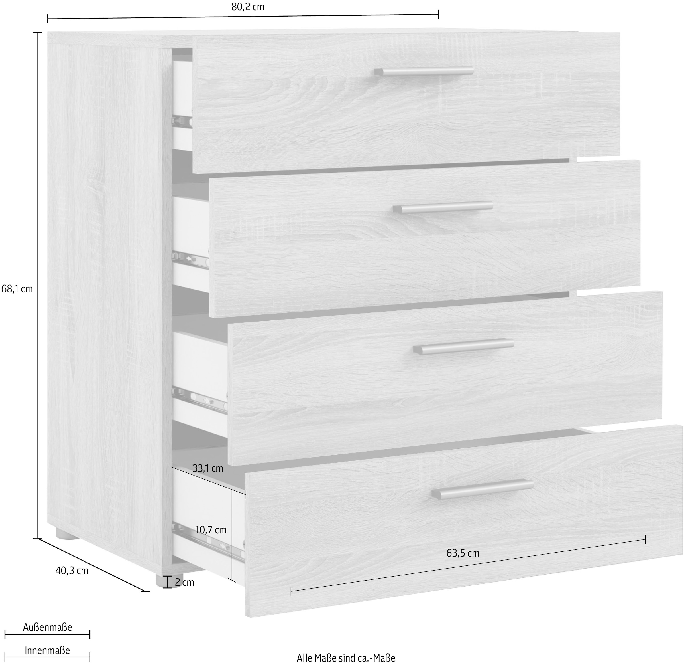 INOSIGN Kommode »Pepe, Aufbewahrung, Schubladenschrank, Stauraum«, Sideboard mit 4 Schubläden, Breite 80 cm, Höhe 68 cm