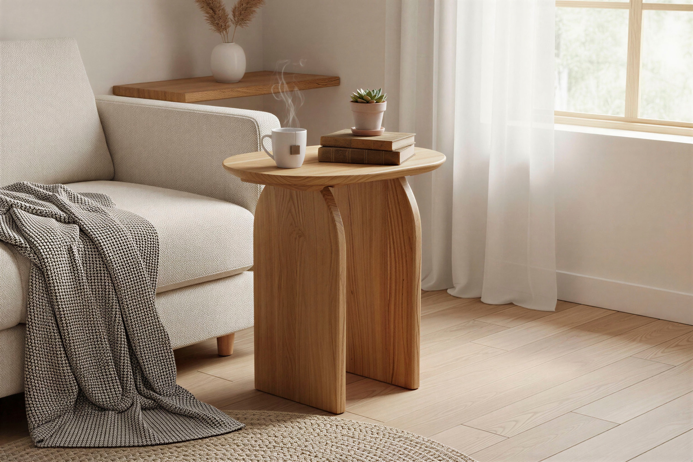 SIT Beistelltisch »Helsinki rund aus Akazie mit Holzwangen-Gestell« 3 cm starke Akazienplatte mit natürlicher Maserung