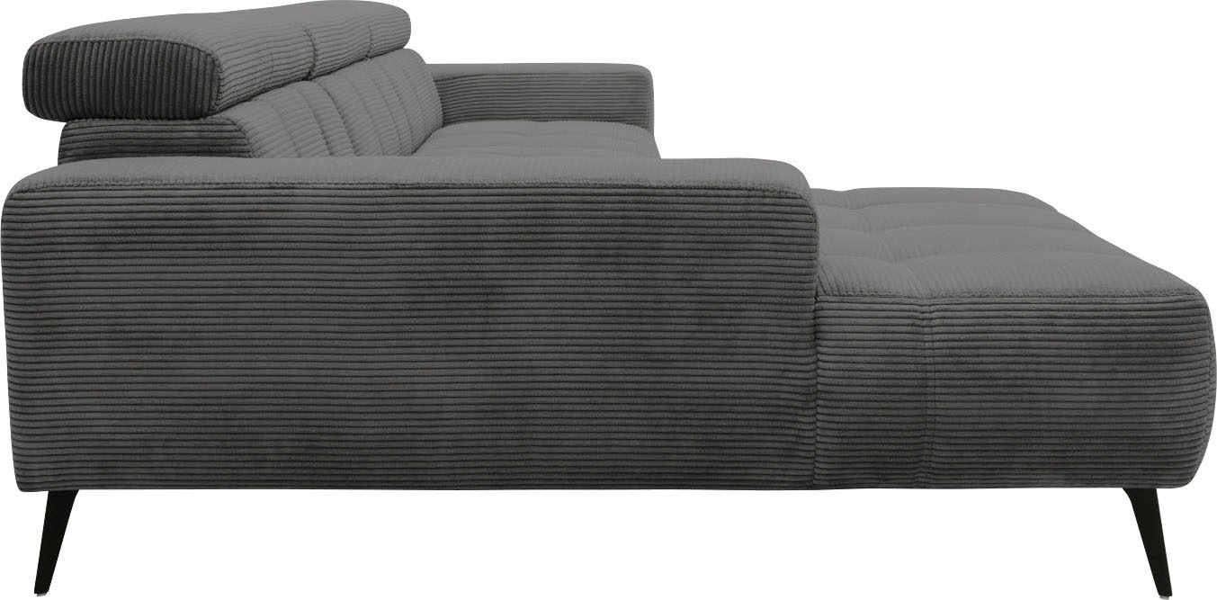 DOMO collection Ecksofa »Trento L-Form, mit Kufenfuß oder Einzelfuß«, wahlweise mit Kopfteilverstellung, Recamiere links/rechts bestellbar