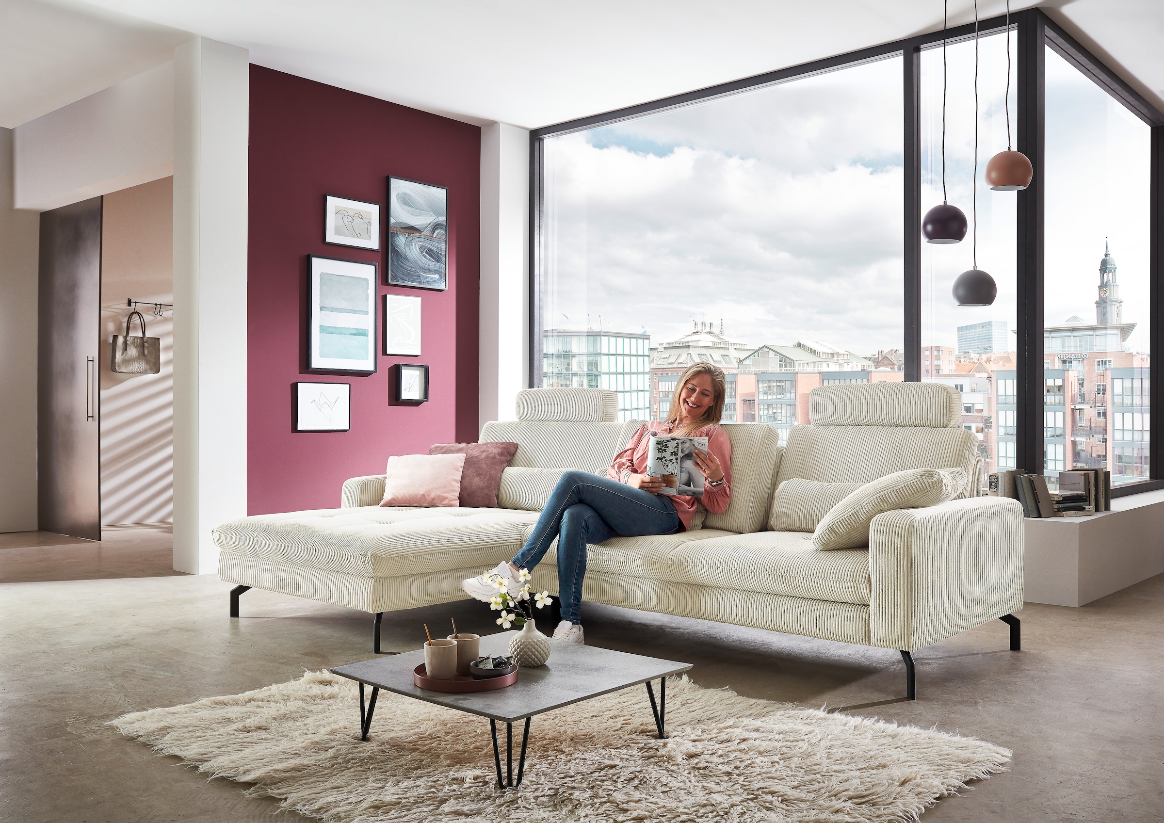 Die PlanBar Ecksofa "MP-IN20110 L-Form mit Federkern-Polsterung" optional m günstig online kaufen