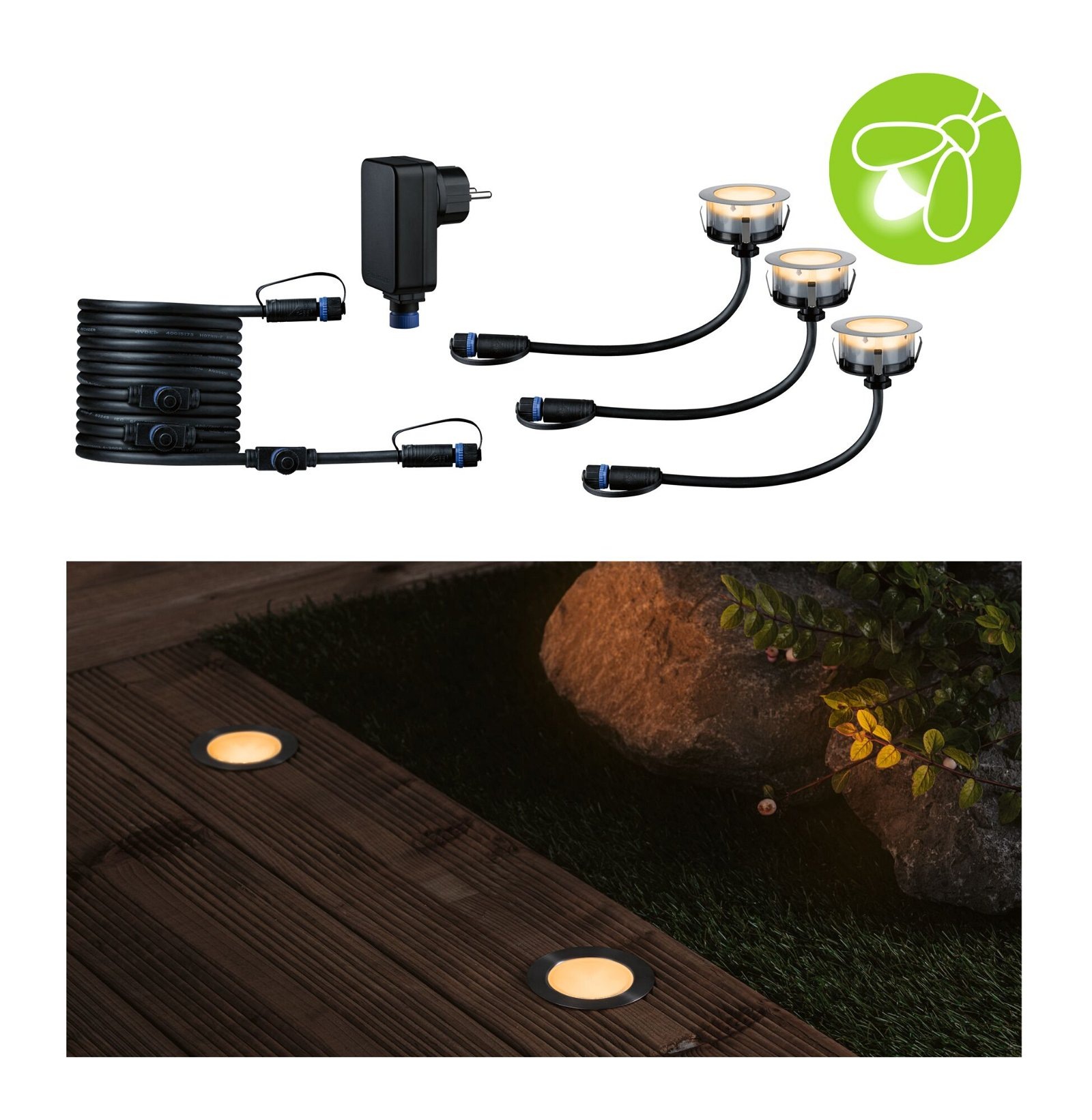 Paulmann LED Einbauleuchte »Plug & Shine Floor Basisset IP67 2200K 3x2W 21VA Silber«, 3 flammig, Bodeneinbauleuchte, Insektenfreundlich