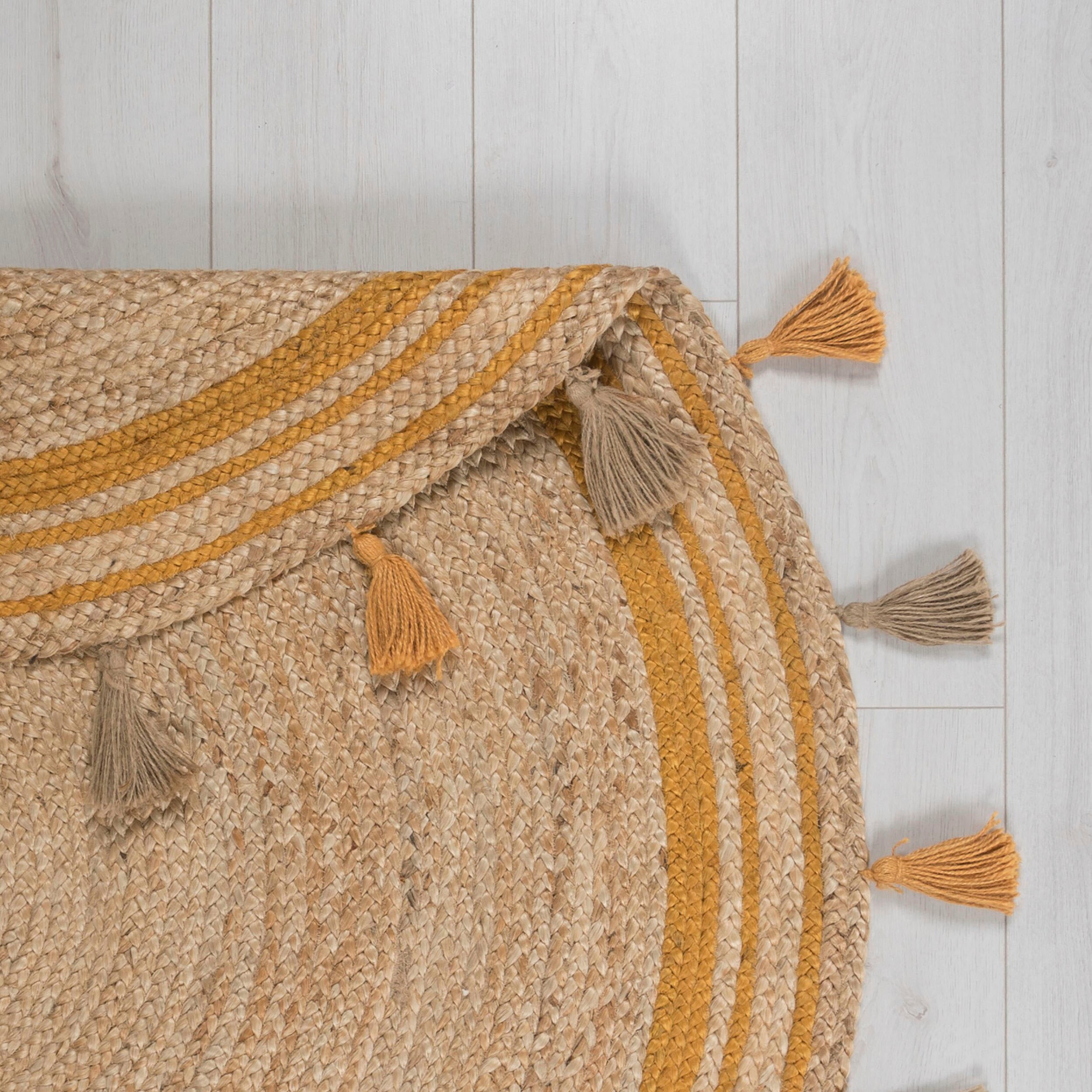 FLAIR RUGS Teppich »Istanbul«, rund, 7 mm Höhe, aus 100% Jute, mit Quasten & Bordüre