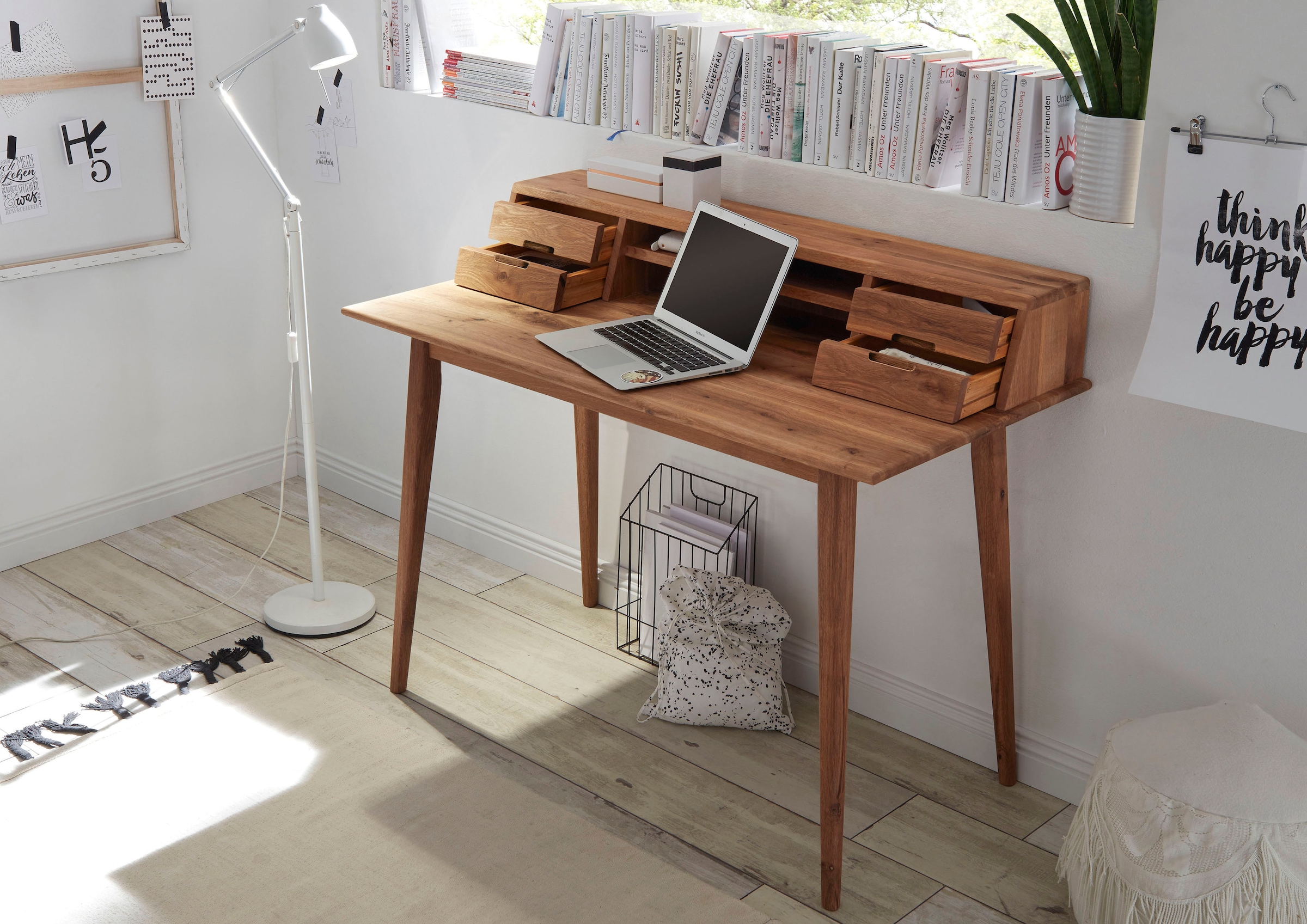 MCA furniture Schreibtisch »Melbourne«, Massivholz Asteiche geölt mit Schubladen, Breite 110 cm