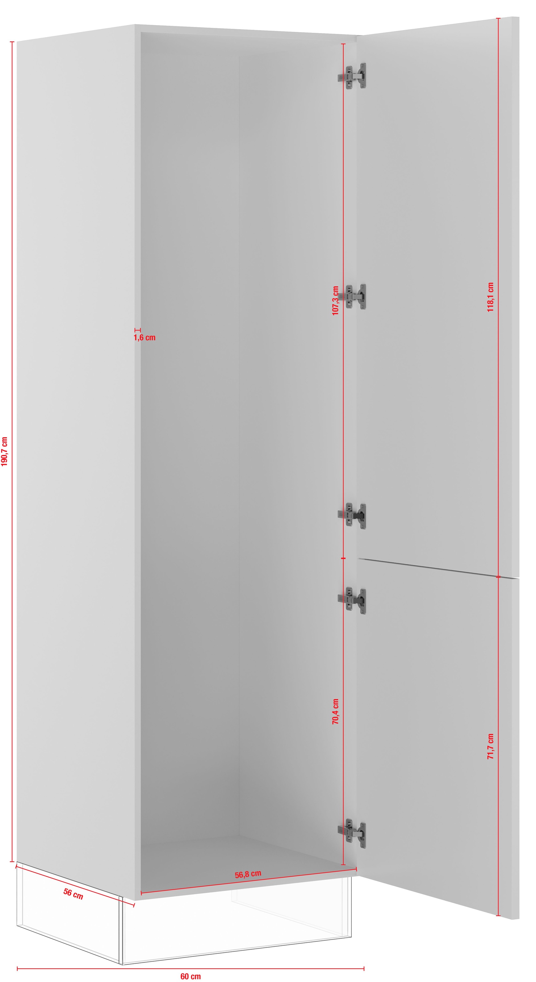 IMPULS KÜCHEN Kühlumbauschrank »"Valencia", Breite/Höhe: 60/190,7 cm«, vormontiert, mit Drehtüren