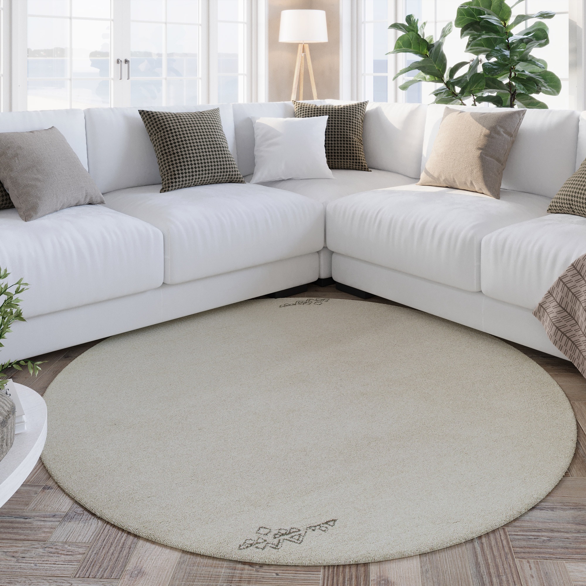 Wecon home Wollteppich »Hamptons FORTYFOUR«, rund, 20 mm Höhe, Schurwolle, Kurzflor, Wohnzimmer, Schlafzimmer, elegant, Ornamente